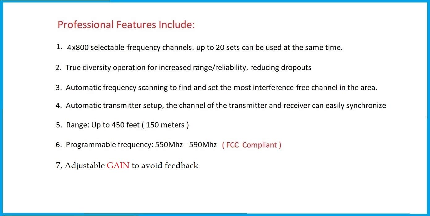 GTD Audio 4x800 Adjustable Channels UHF Diversity Wireless Cordless Microphone System with 4 Bodypacks, 4 Beige Headsets & 4 Lap