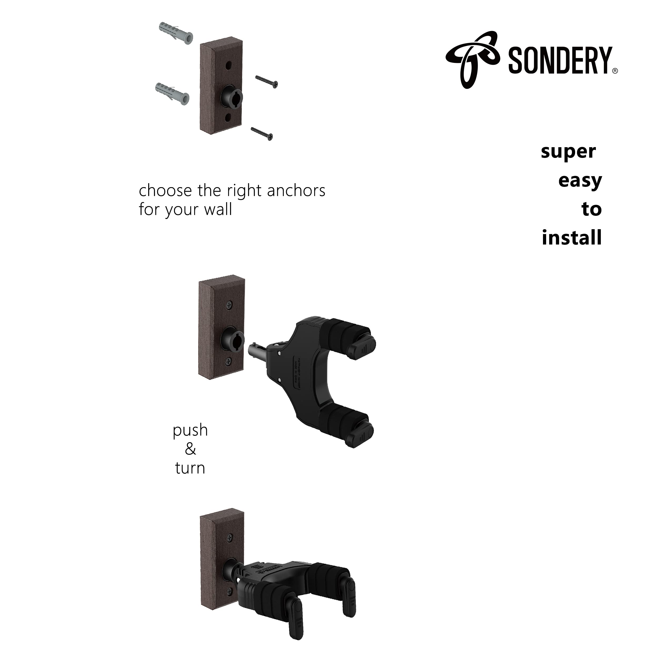 Sondery Guitar Wall Mount Hanger, Auto Lock and Adjustable Hook Holder for Acoustic and Electric Guitar, Ukulele, Bass, Banjo an