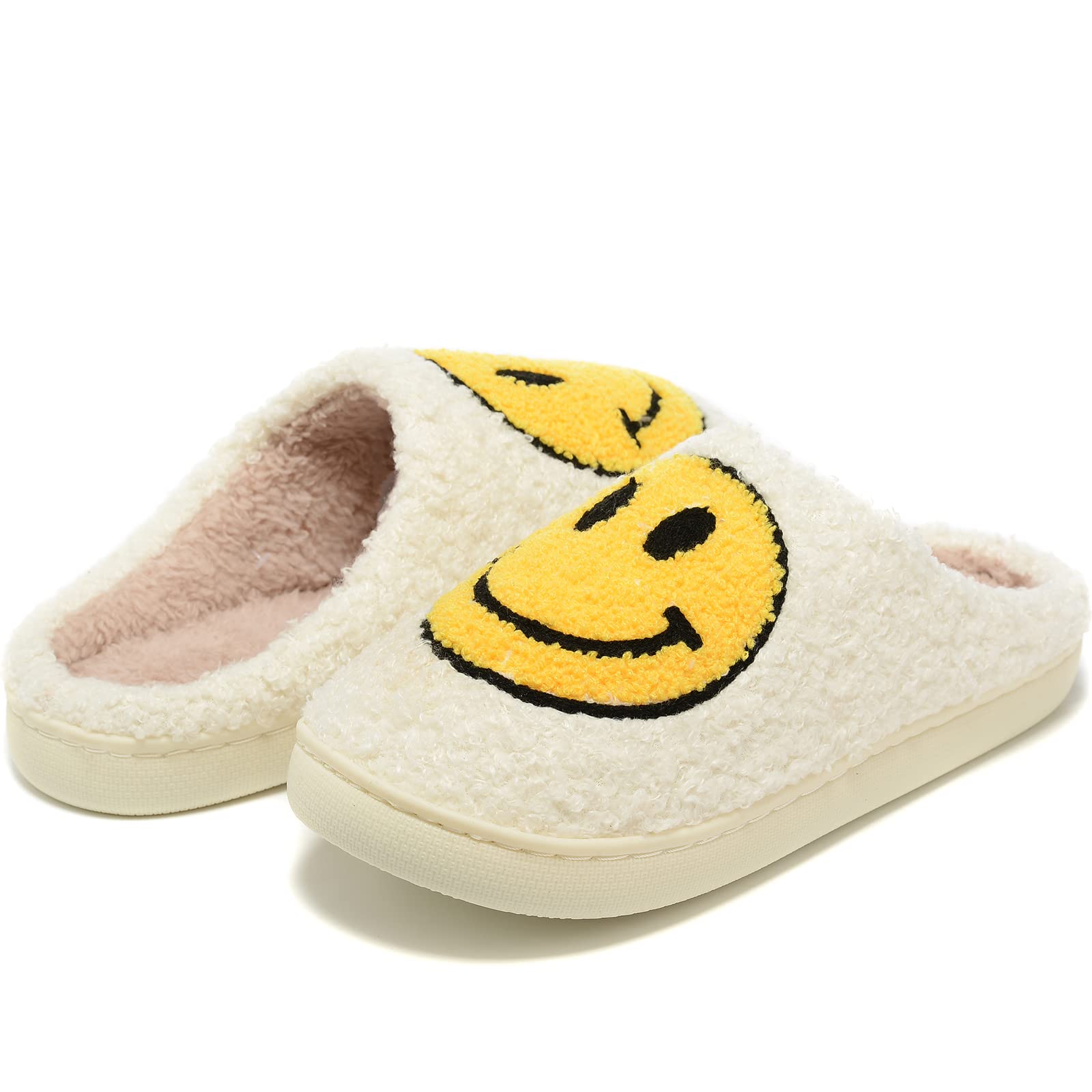 Retro Fuzzy Face Slippers for Women Men, Retro Soft Fluffy Warm Home Non-Slip couple Style casual Smiley Face Slippers Indoor Ou