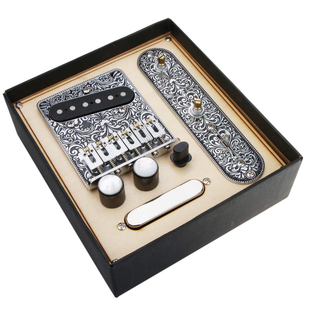 Alnicov 6 Strings Saddle Bridge Plate, 3 Way Switch Control Plate, Neck Pickup Set For Fender Telecaster Electric Guitars Replac