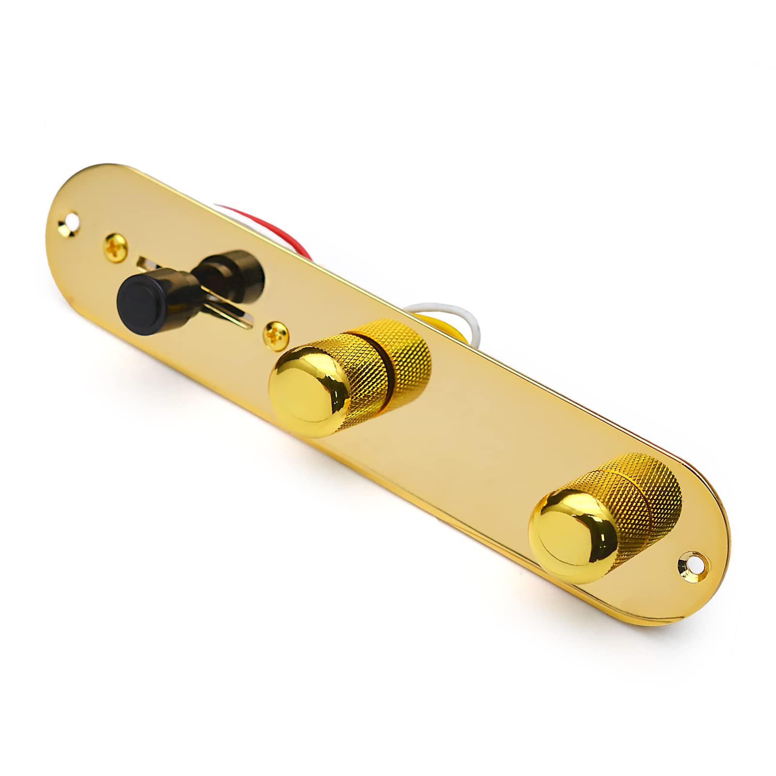 SAPHUE Guitar Control Plate Loaded Gold/Nickel with 3 Way Switch 500K Tone and Volume Knob Prewired Screws Output Jack for Fende