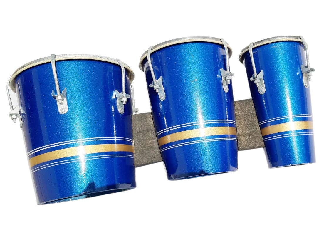 Ganpati Traders 8 Inch Professional Three Piece Hand Made Mango Wooden Bango Drum Set (Blue)