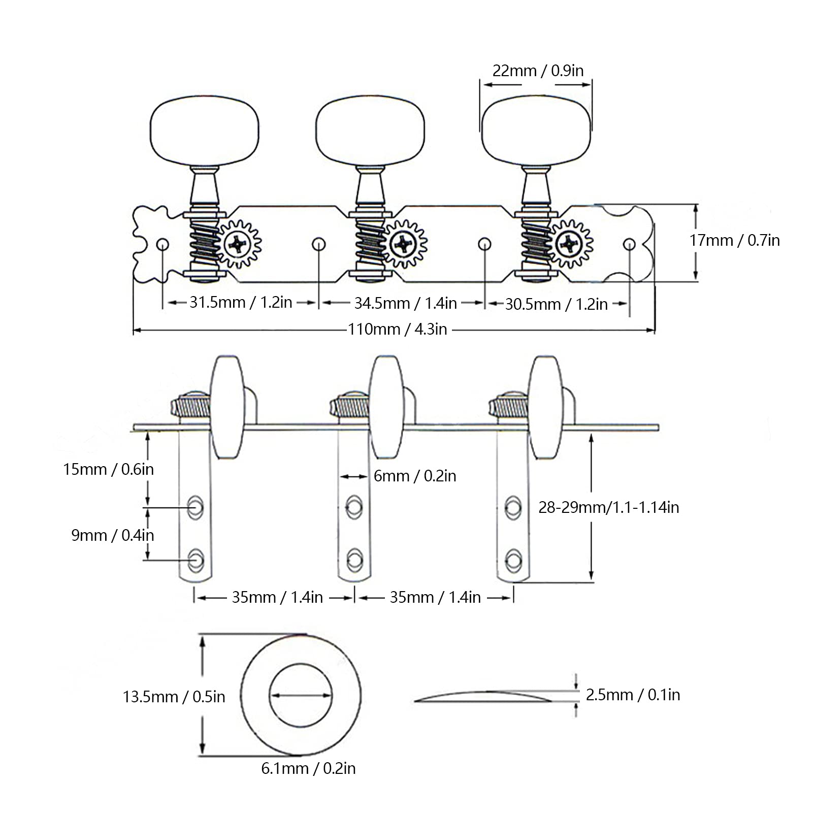 Guitar Tuning Peg, 3R 3L Guitar Tuner Pegs Dual Holes Machine Heads Tuners for Acoustic Folk Classical Guitars Replacement Tuner