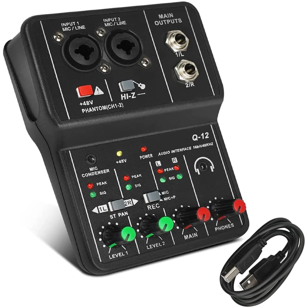 Device Of Urban Infotech Professional Audio Mixer- 2 Channels Audio Mixer Usb Audio Interface, 48V Phantom Power, 3.5Mm Headphon