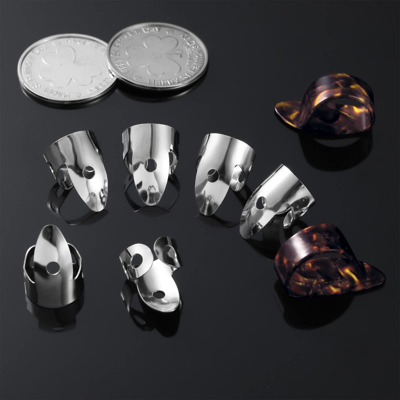 Shappy 12 Pcs Steel Finger Picks Set, Including Stainless Steel Finger Picks and Thumb Picks, Metal Finger Picks Adjustable Bass