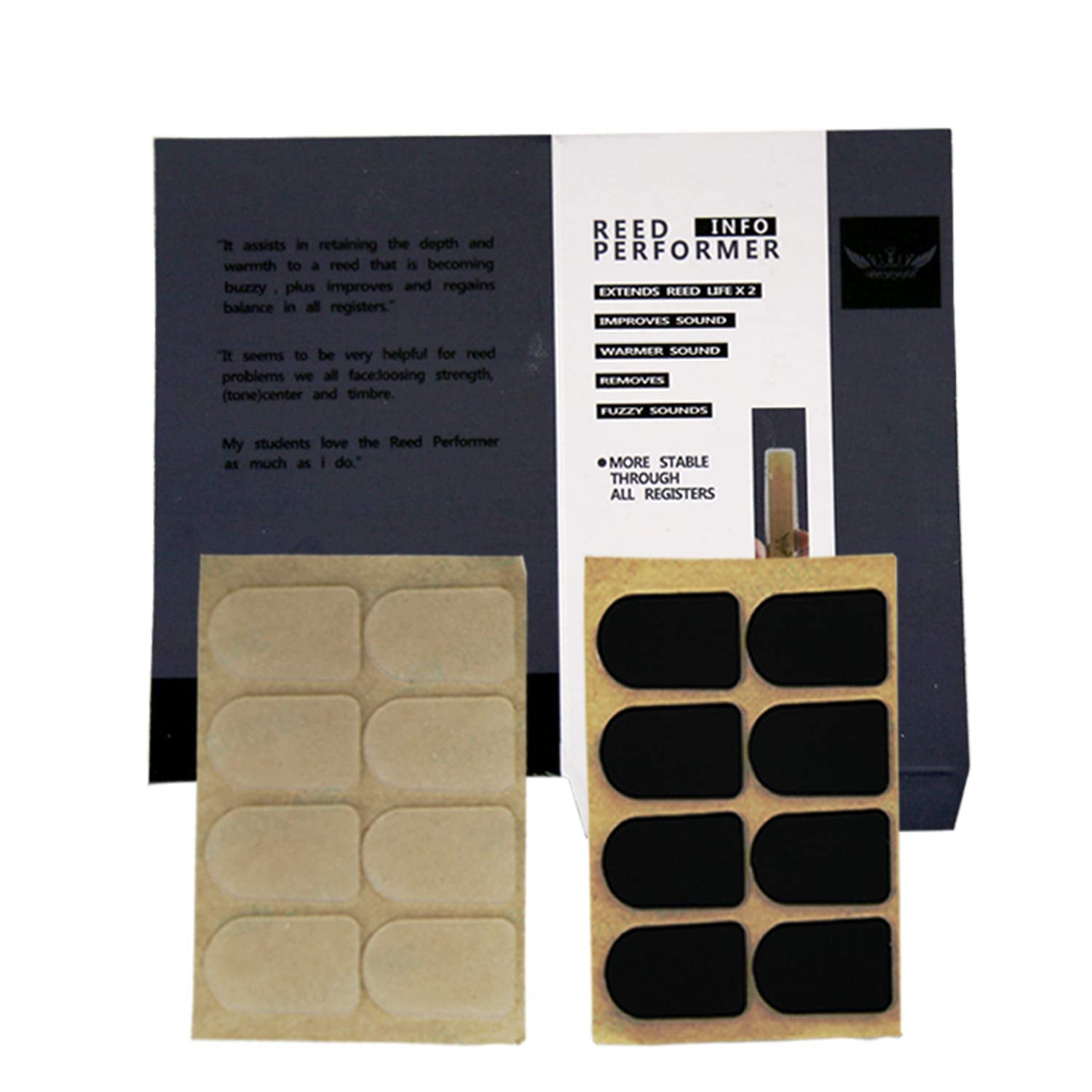 ROFFEE clarinet/soprano saxophone Mouthpiece Cushions Patches Pads,2 Packs 0.5mm (8 PCS black&8 PCS White)