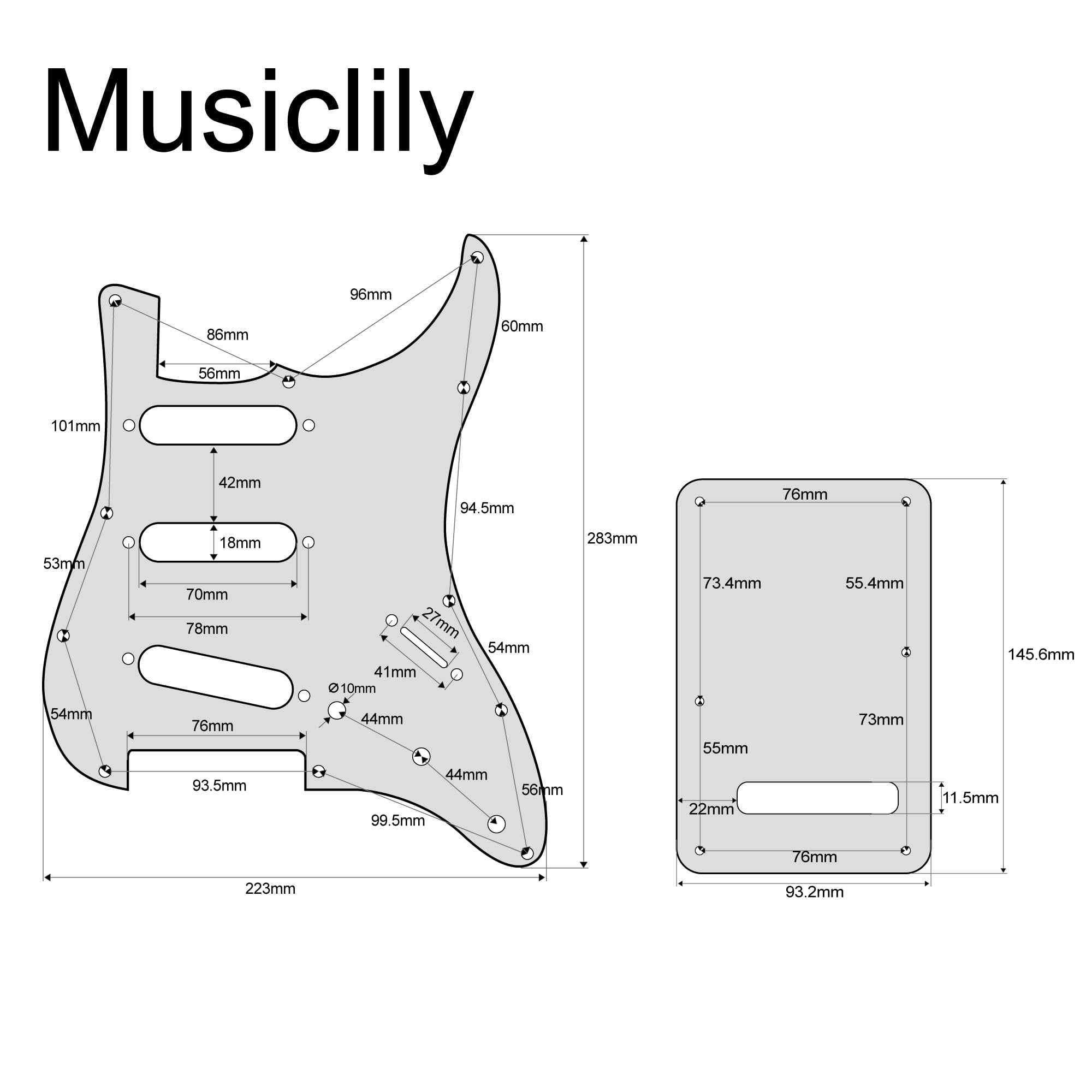Musiclily SSS 11 Holes Strat Electric Guitar Pickguard and BackPlate Set for Fender US/Mexico Made Standard Stratocaster Modern