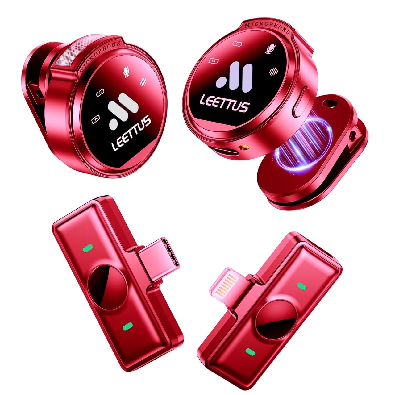 2 Pcs True Dual Receivers Mini Microphone for iPhone 7-16/Android/Tablet,Lavalier Wireless Microphones with DSP Noise Cancellati
