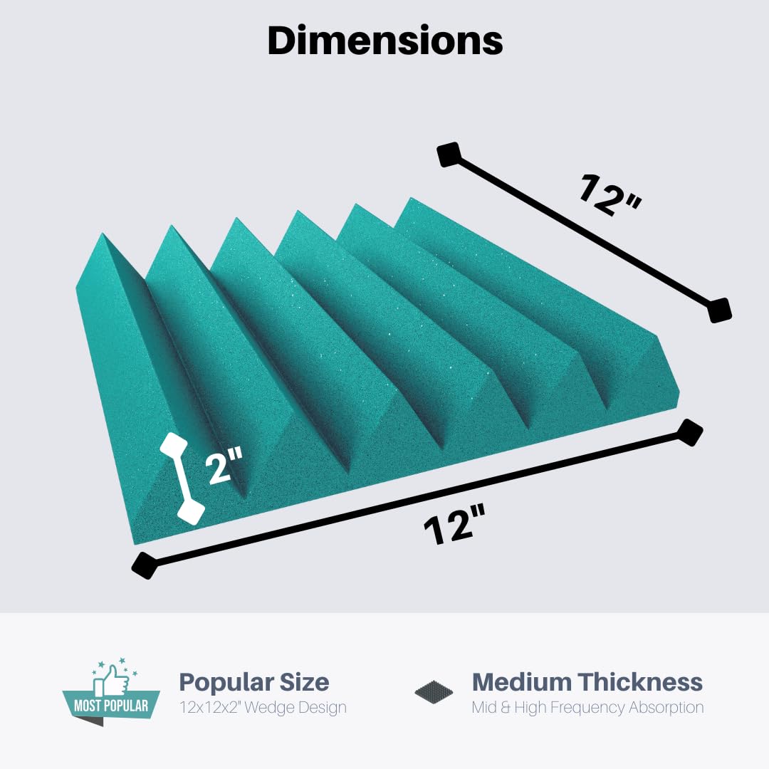 Soundproofing Acoustic Studio Foam - Teal Color - Wedge Style Panels 12   x12   x2    Tiles - 4 Pack