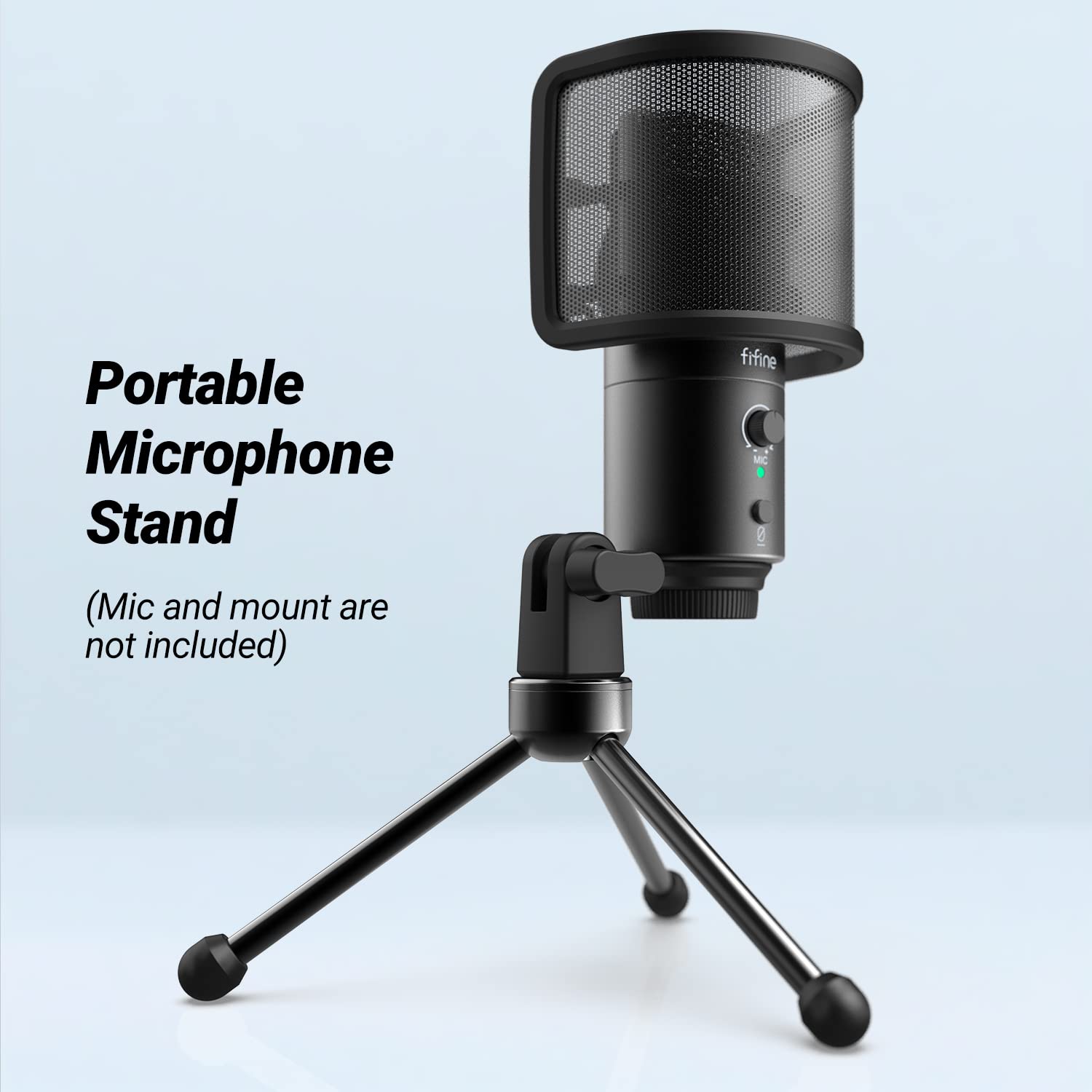 FIFINE Tripod Stand for Desktop Microphone with Non-slip Rubber Feet, Durable Metal Construction, Foldable Desk Mic Stand for Ga