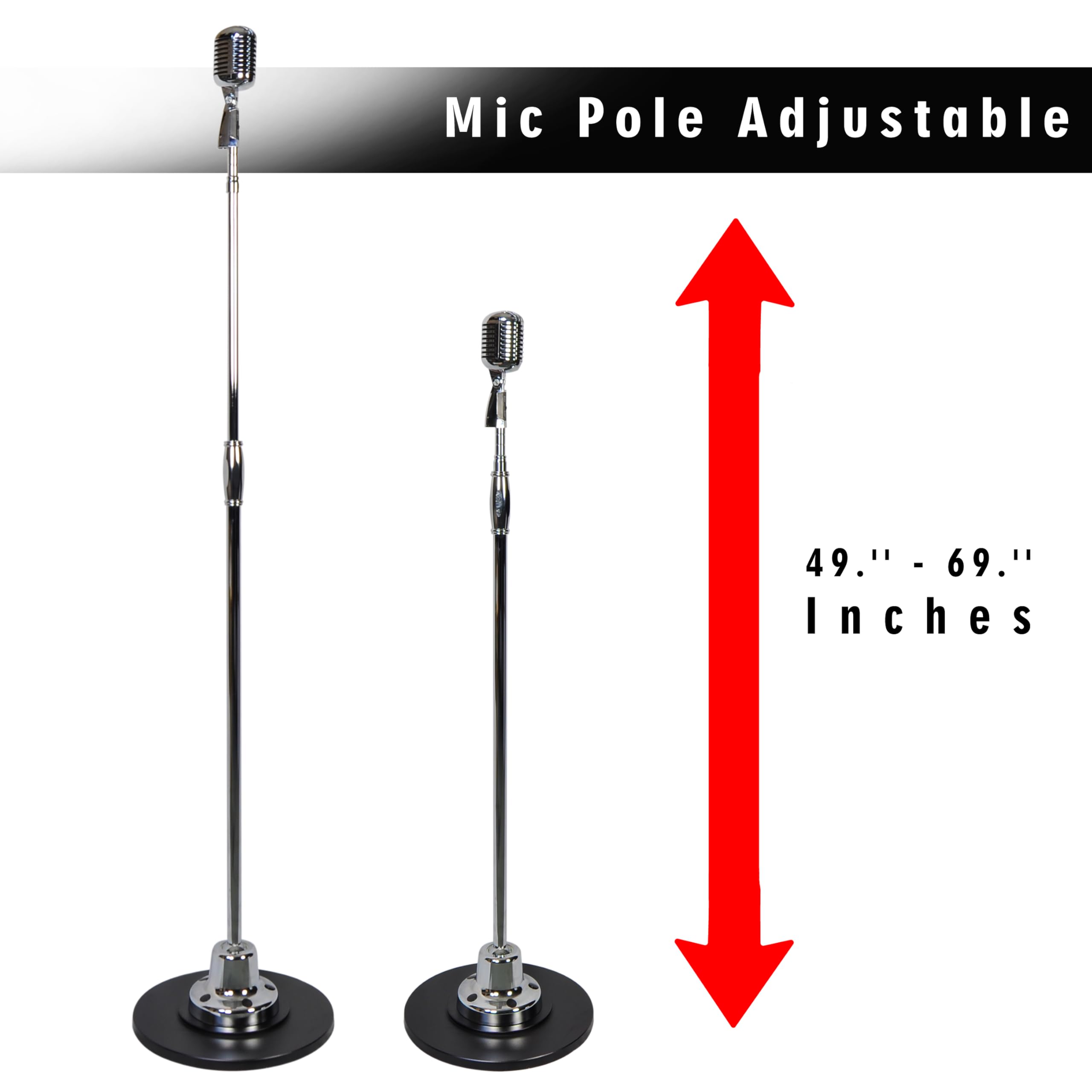 Pyle Retro Microphone, Classic Vintage Style, Unidirectional Audio, Adjustable Stand, XLR Cable, Silver Finish, Dynamic Vocal Pe