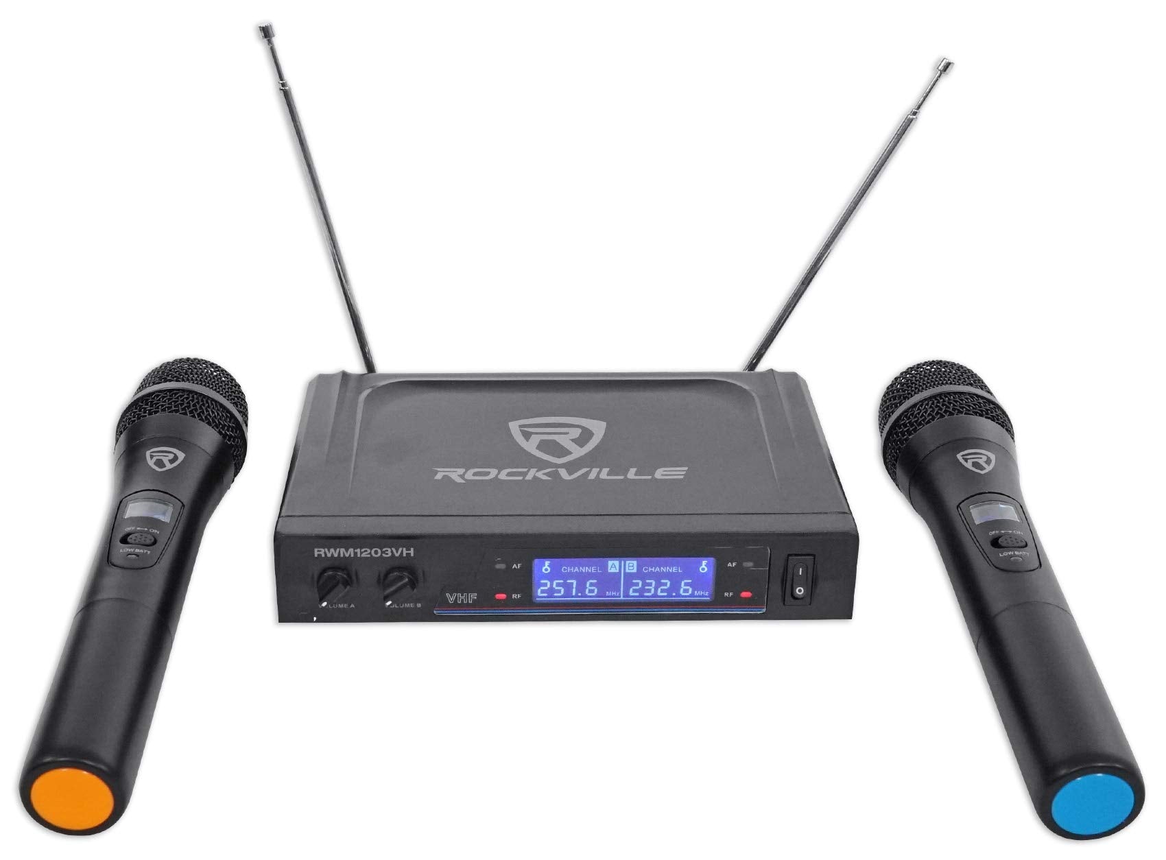 Rockville RWM1203VH VHF Wireless Dual Handheld Microphone System/Digital Display, black