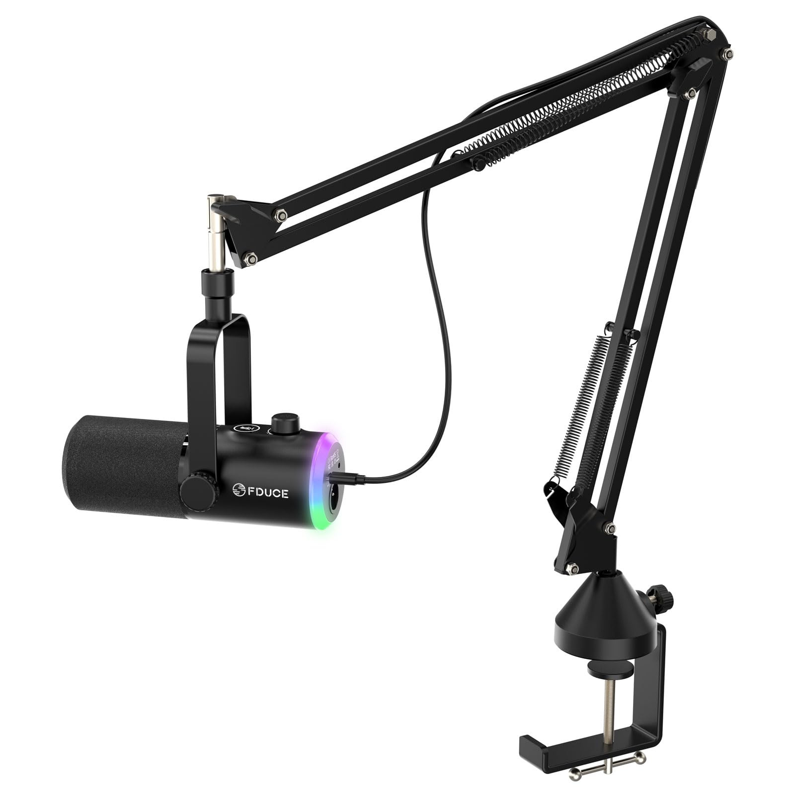FDUCE USB/XLR Gaming Microphone kit, Dynamic PC Mic for Podcasting Streaming, Computer RGB Mic Kit with Boom Arm Stand, Mute But