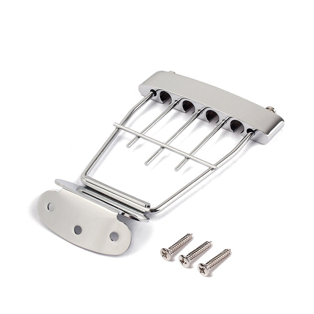 ULTNICE 4 String Guitar Trapeze Tailpiece Adjustable Guitar Tailpiec Bridge with Screws for Archtop Jazz Bass Guitar 15mm Spacin