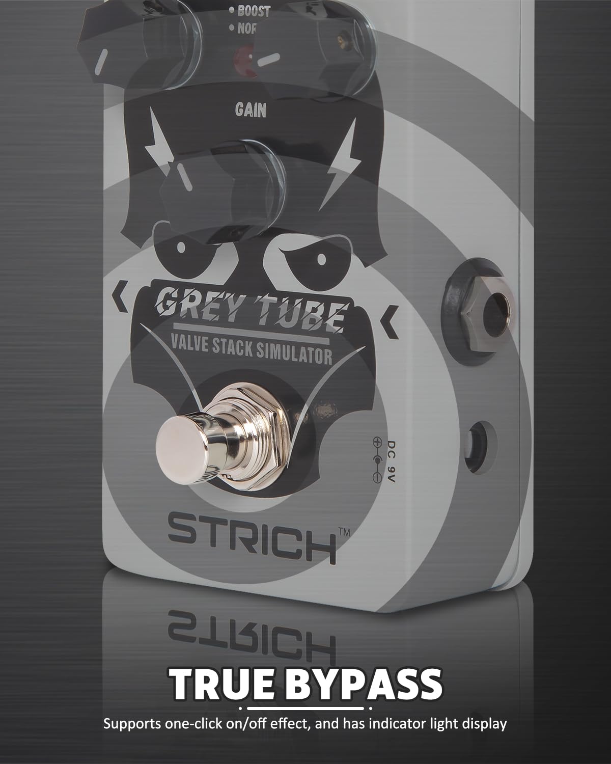 STRICH GREY TUBE Distortion Guitar Pedal, Distortion 3 Modes Fat, Boost, Normal Classic Crunch 80s Metal/Nu Metal, True Bypass f