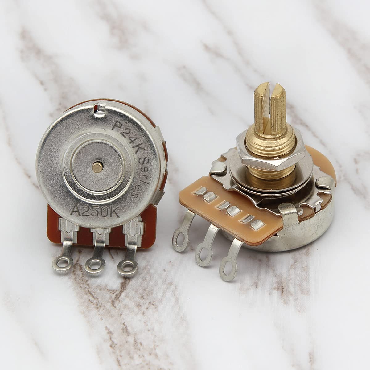 FLEOR 2pcs A250K Audio Pots 19mm Long Split Shaft Guitar Potentiometer, 24-Tooth