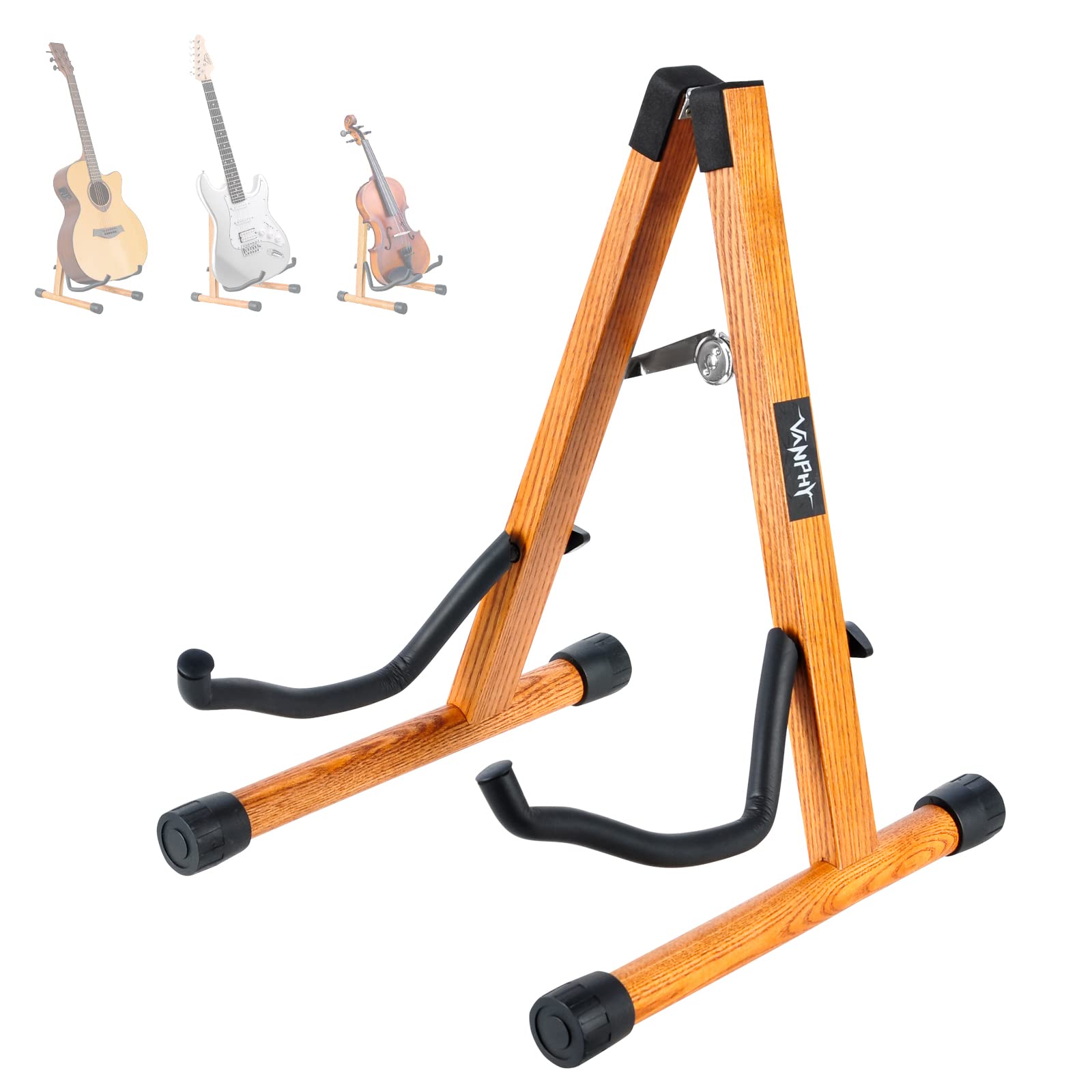 Vanphy Adjustable Beech Wood Guitar Stand Folding Electric Acoustic Guitar Stand Floor Bass Stand Wooden With Padded Classical B