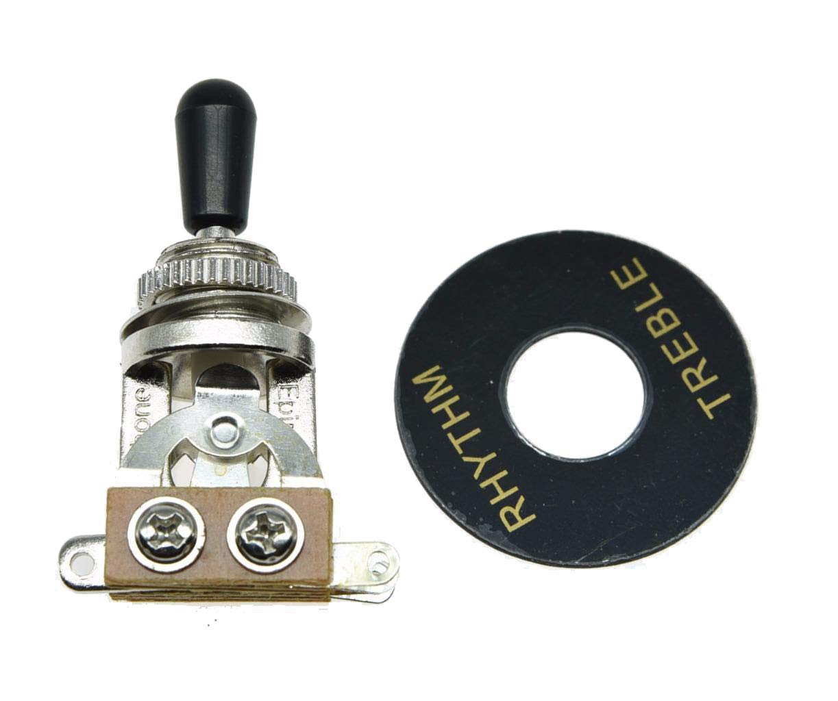 Dopro Lp Guitar 3 Way Toggle Switch Chrome With Black Tip And Rhythm Treble Plate For Les Paul