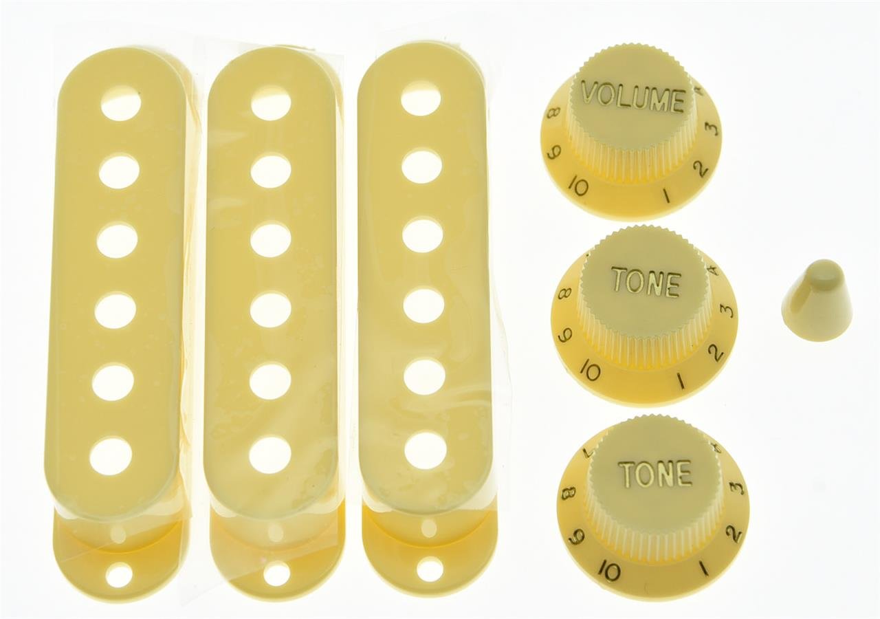Kaish Vintage Cream St Strat Pickup Covers Knobs And 5 Way Switch Tip Cap