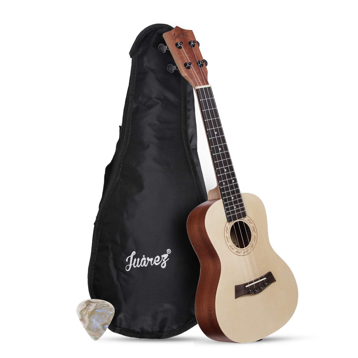 Juarez 23 Concert Ukulele Kit, Solid Spruce Top, Aquila Strings, Rosewood Fretboard & Bridge, Black Die Cast Tuners Machine Head