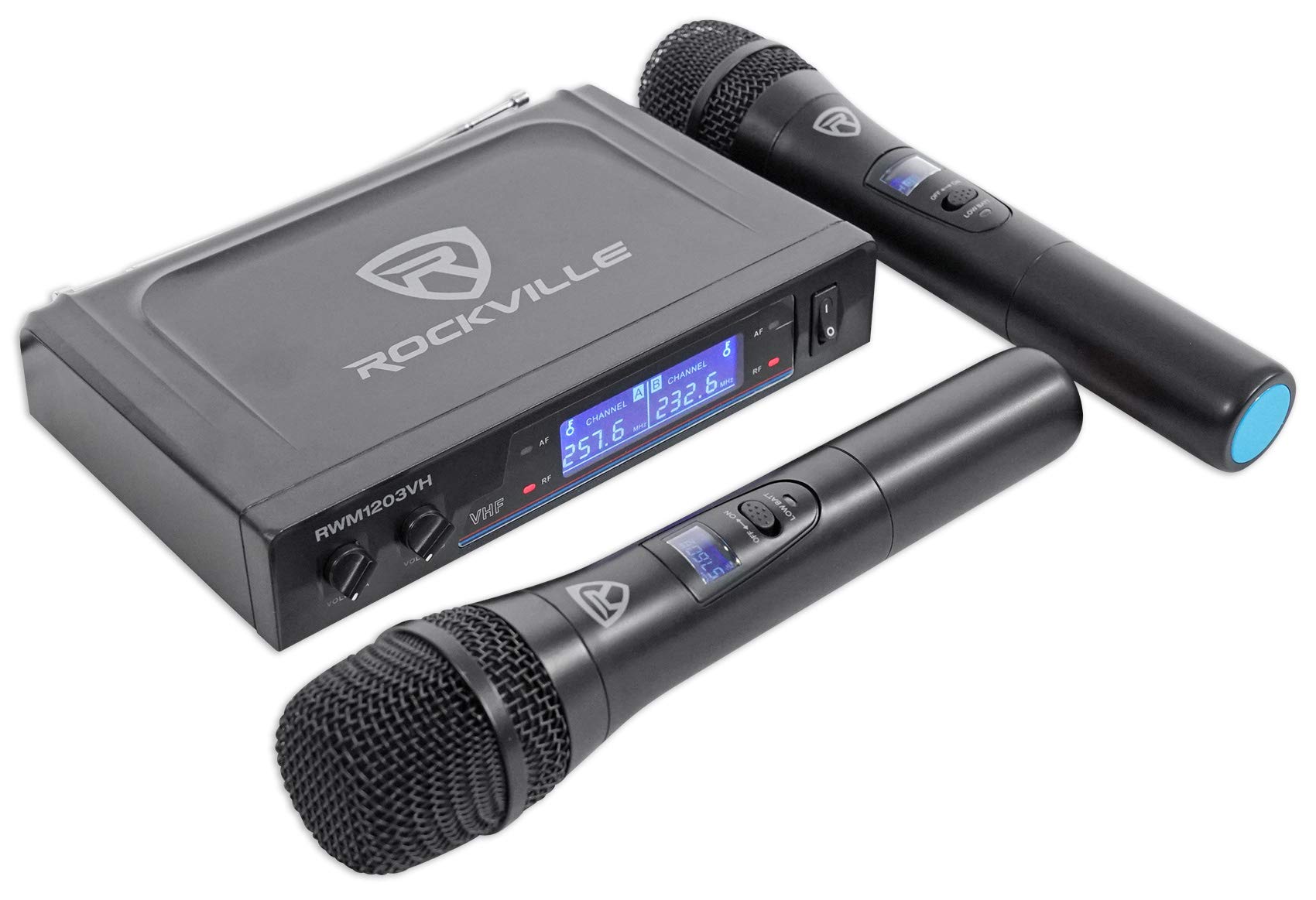 Rockville RWM1203VH VHF Wireless Dual Handheld Microphone System/Digital Display, black