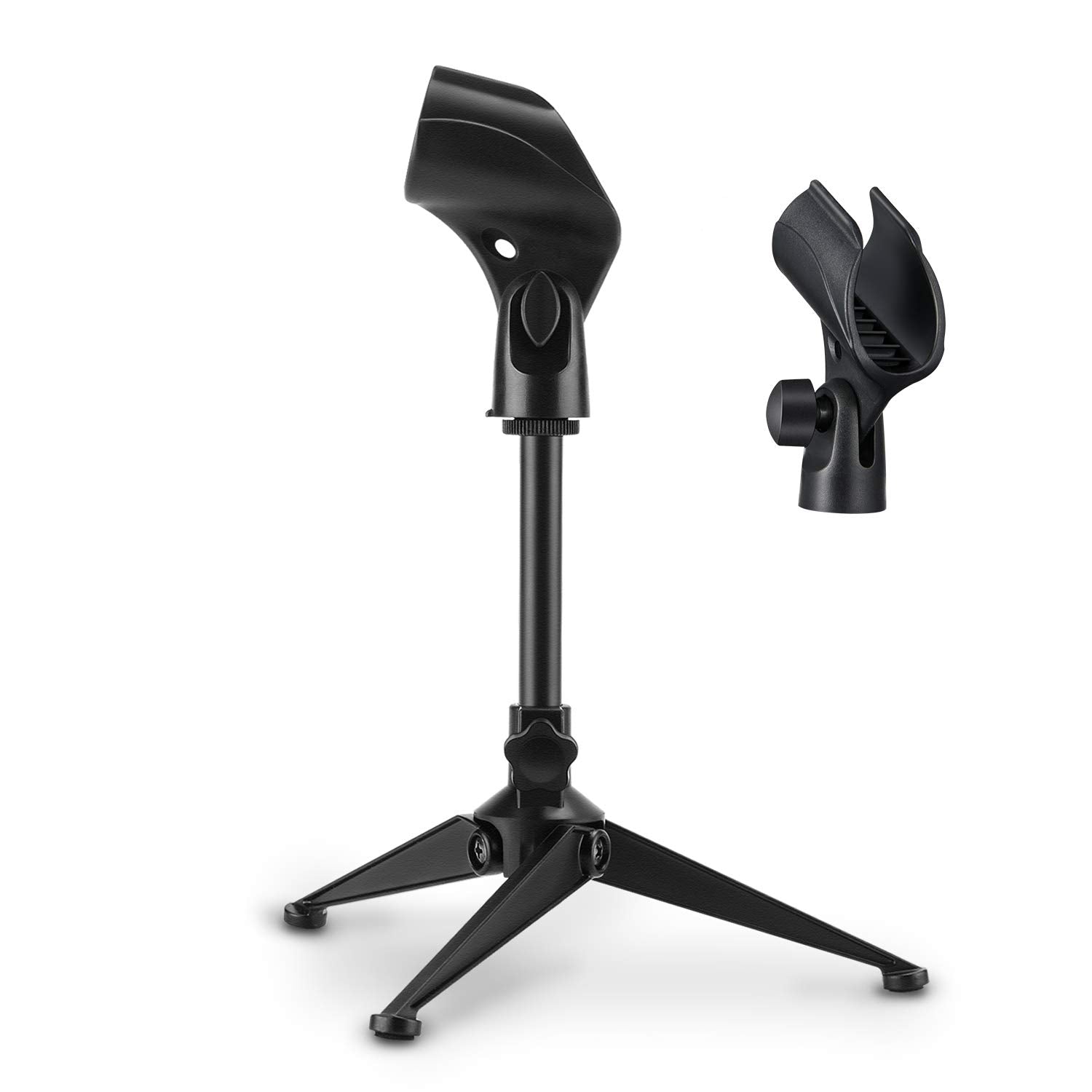 Desktop Tripod Microphone Stand, Moukey Desk Mic Stand Tripod Portable With Mic Clip Holder Adjustable Table Microphone Stand Fo