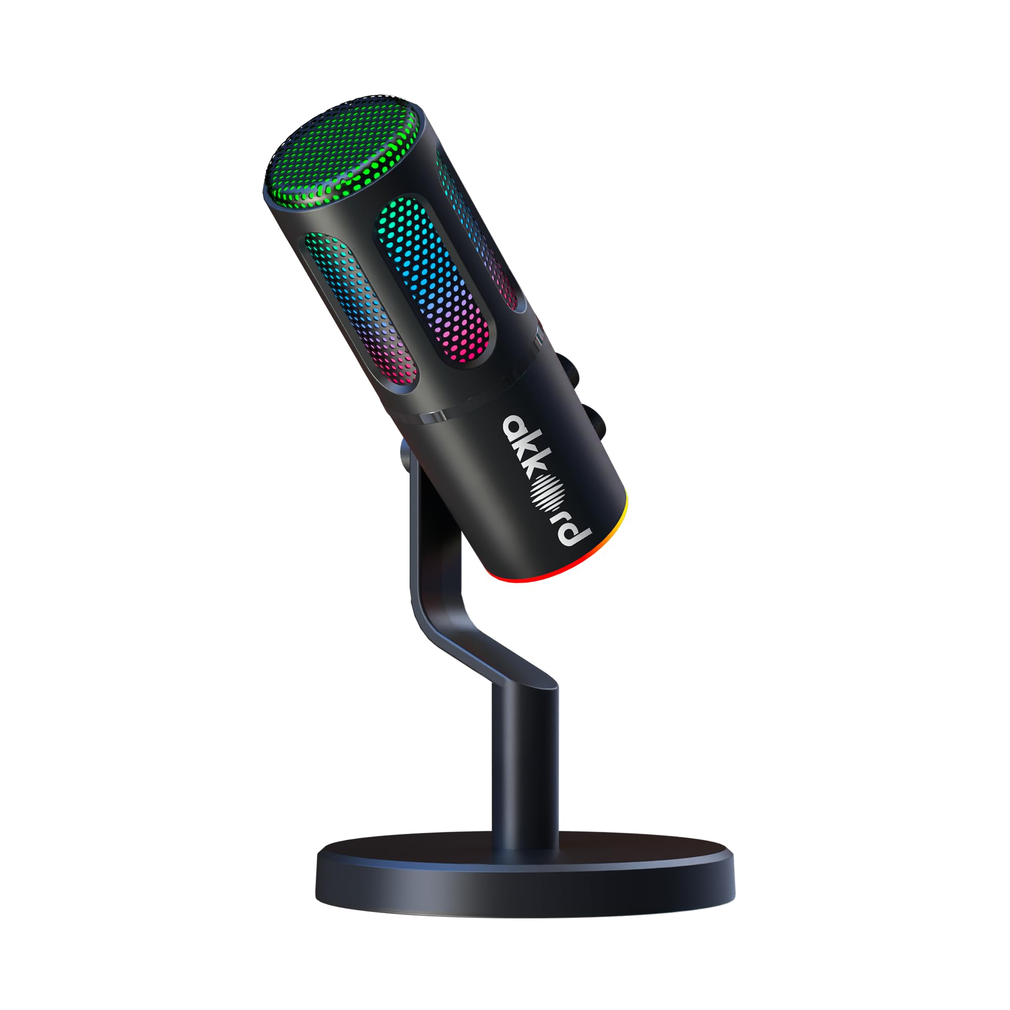 Akkord Usb Condenser Microphone With Rgb Lights, Real-Time Monitoring, Noise Cancellation, Plug & Play Usb-C Mic For Pc, Mac, An