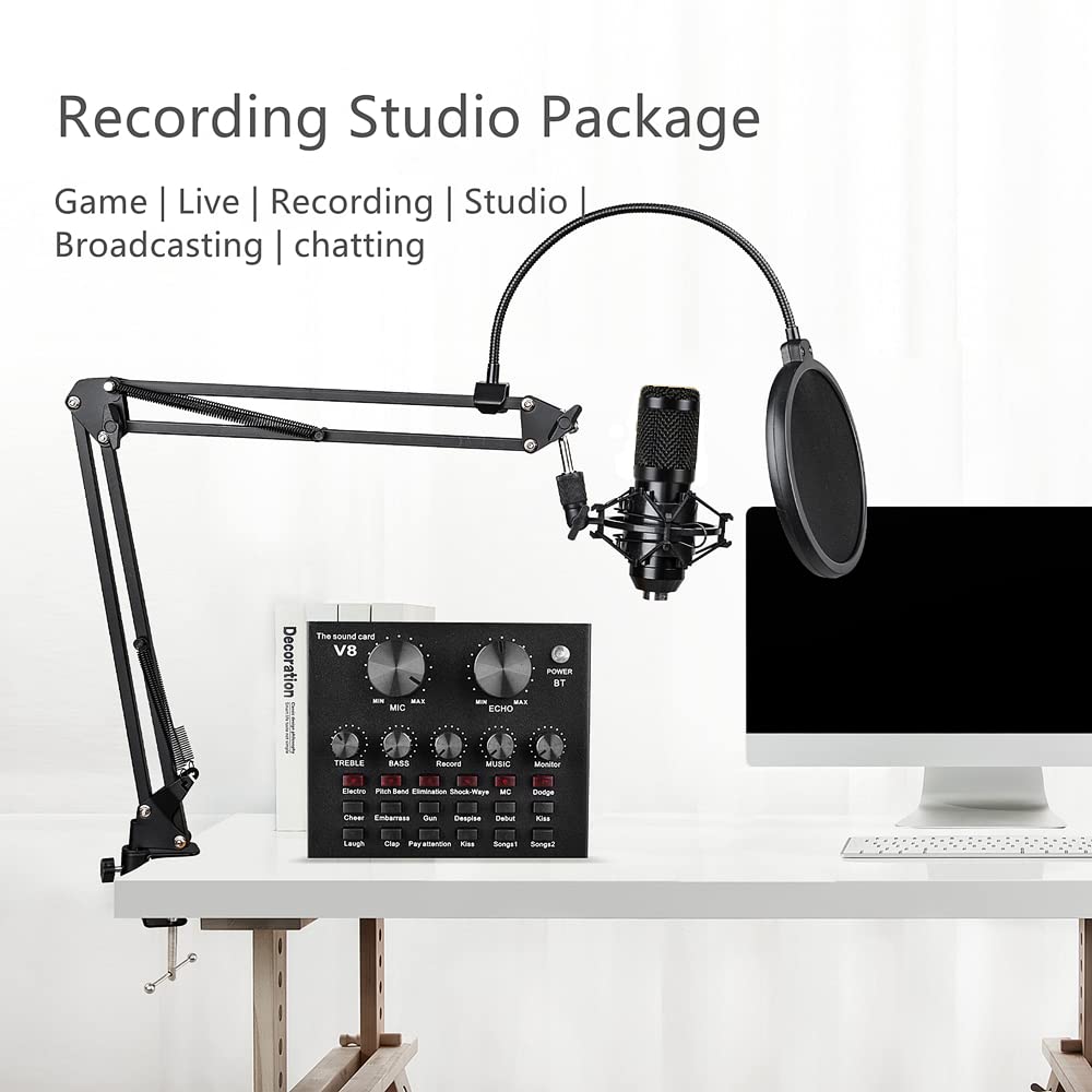 Podcast Equipment Bundle, BM-800 Condenser with Voice Changer, Recording Studio Package - Podcast Microphone Bundle for Laptop,