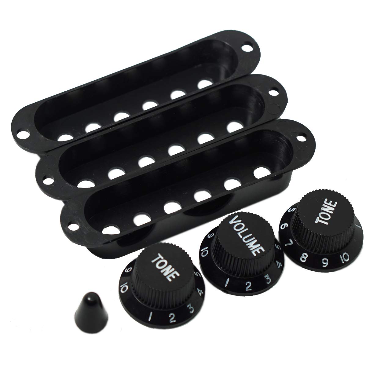 Sharegoo Guitar 3 Single Coil Pickup Cover 2 Tone Knobs 1 Volume Knobs Switch Tip,Black