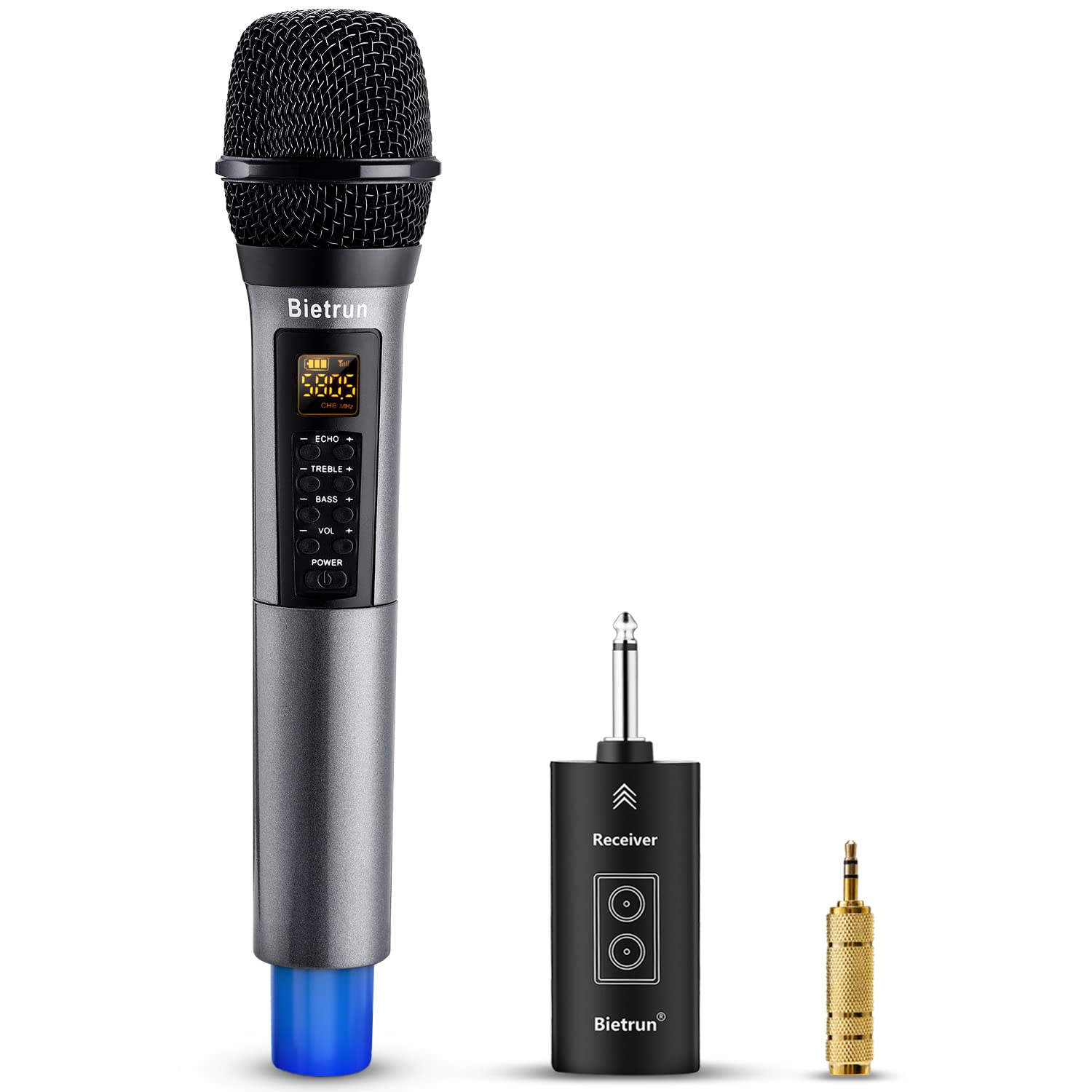 Wireless Microphone, Uhf Metal Dynamic Handheld Karaoke Mic, Rechargeable Receiver (Work 6Hs),160Ft Range, For Karaoke, Singing,