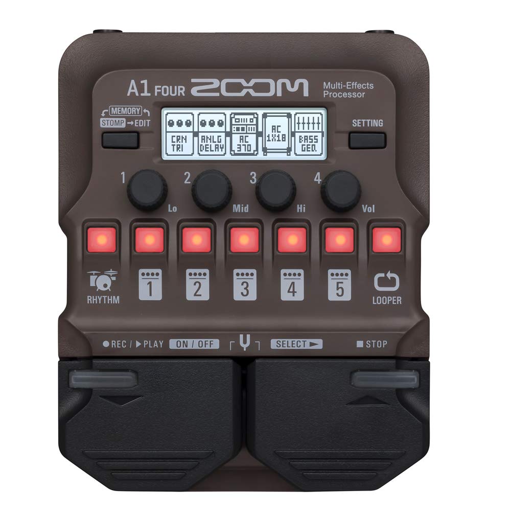 Zoom A1 FOUR Acoustic Instrument Multi-Effects Processor Pedal, Acoustic Modeling, Looper, Rhythm Section, For Guitar, Saxophone