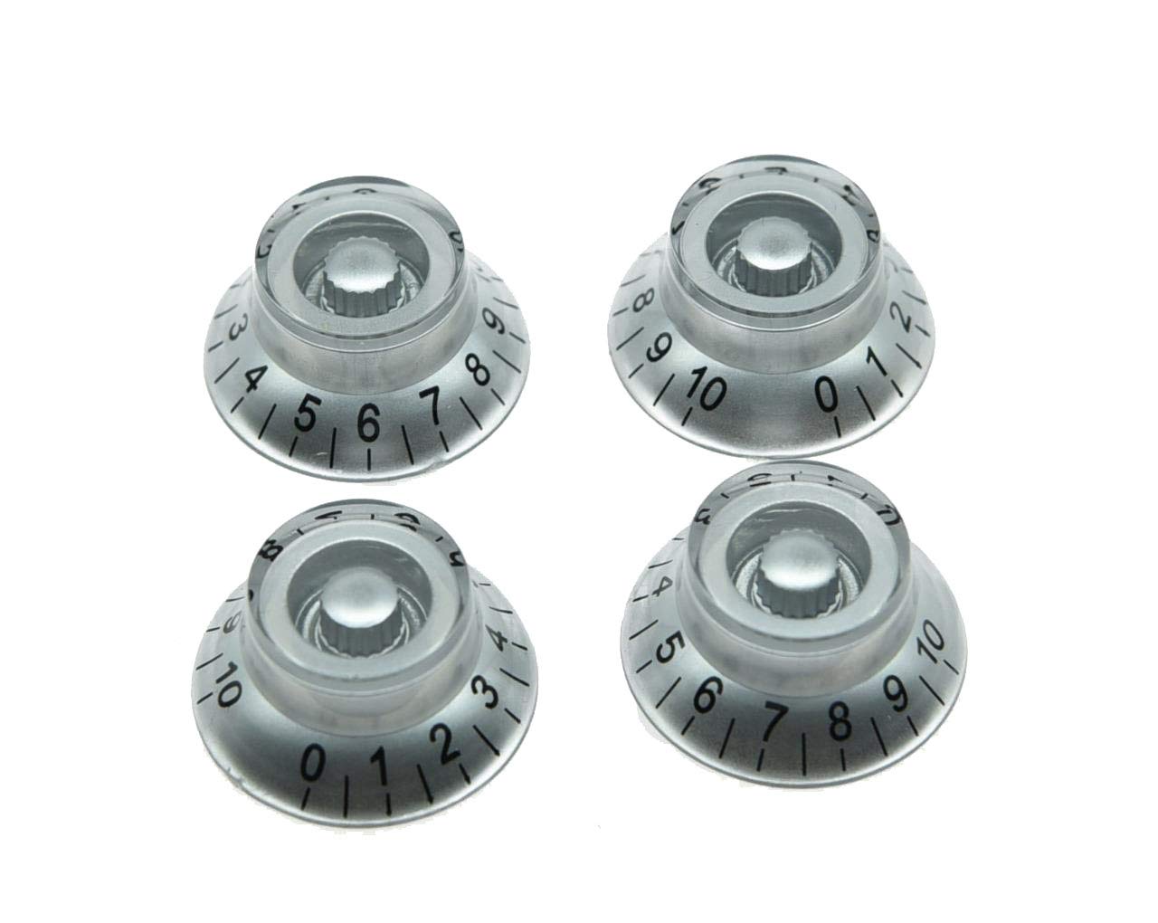 Dopro 4Pcs Metric Custom Bell Knobs Top Hat Knob Silver W/Black Number For Epiphone Les Paul/Import Guitar Bass W/Coarse 5.8Mm S