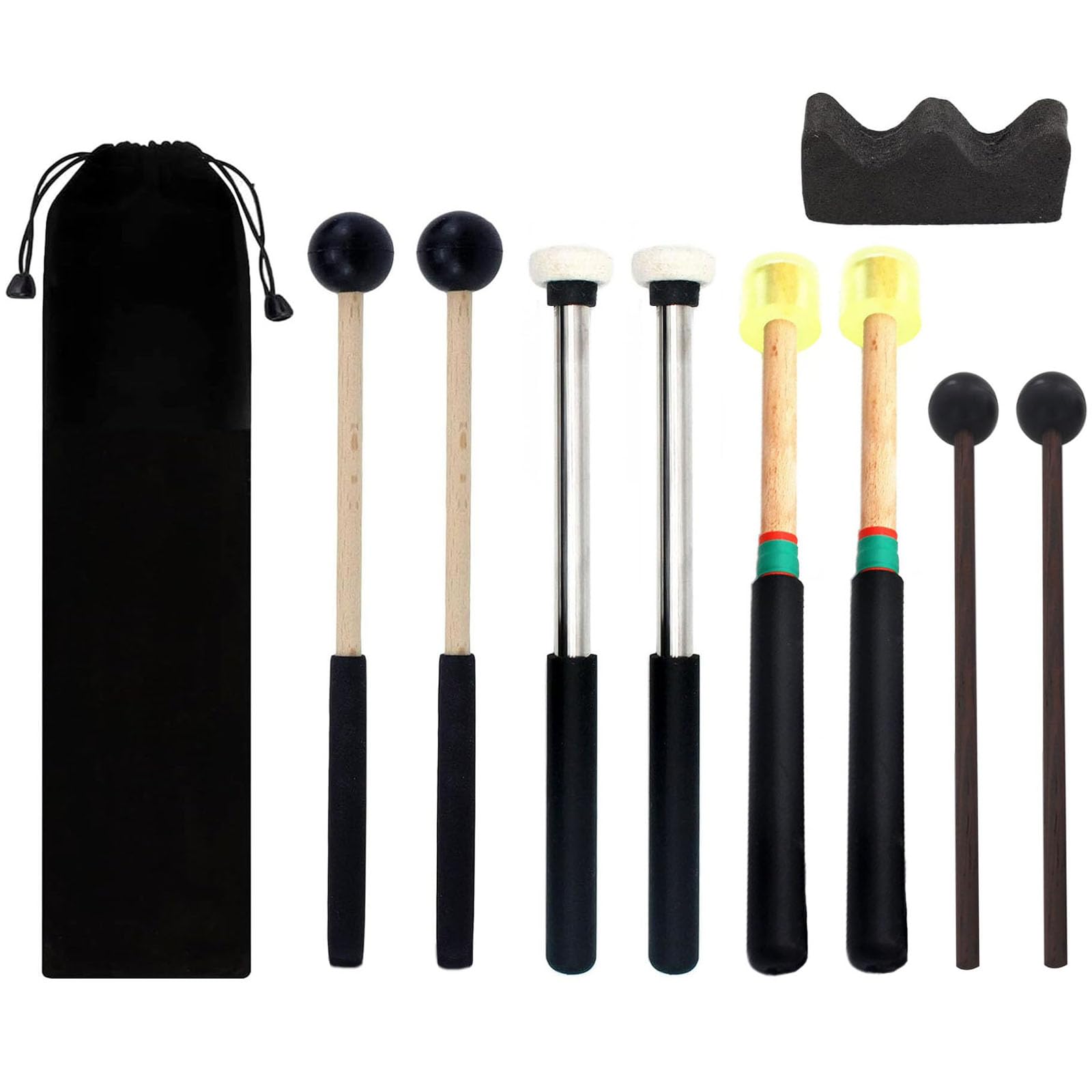 Jiayouy 4Pair Steel Tongue Drum Mallets with Bracket and Storage Bag,3 Pair Rubber Head Percussion Sticks,1 Pair Felt Head Drum 
