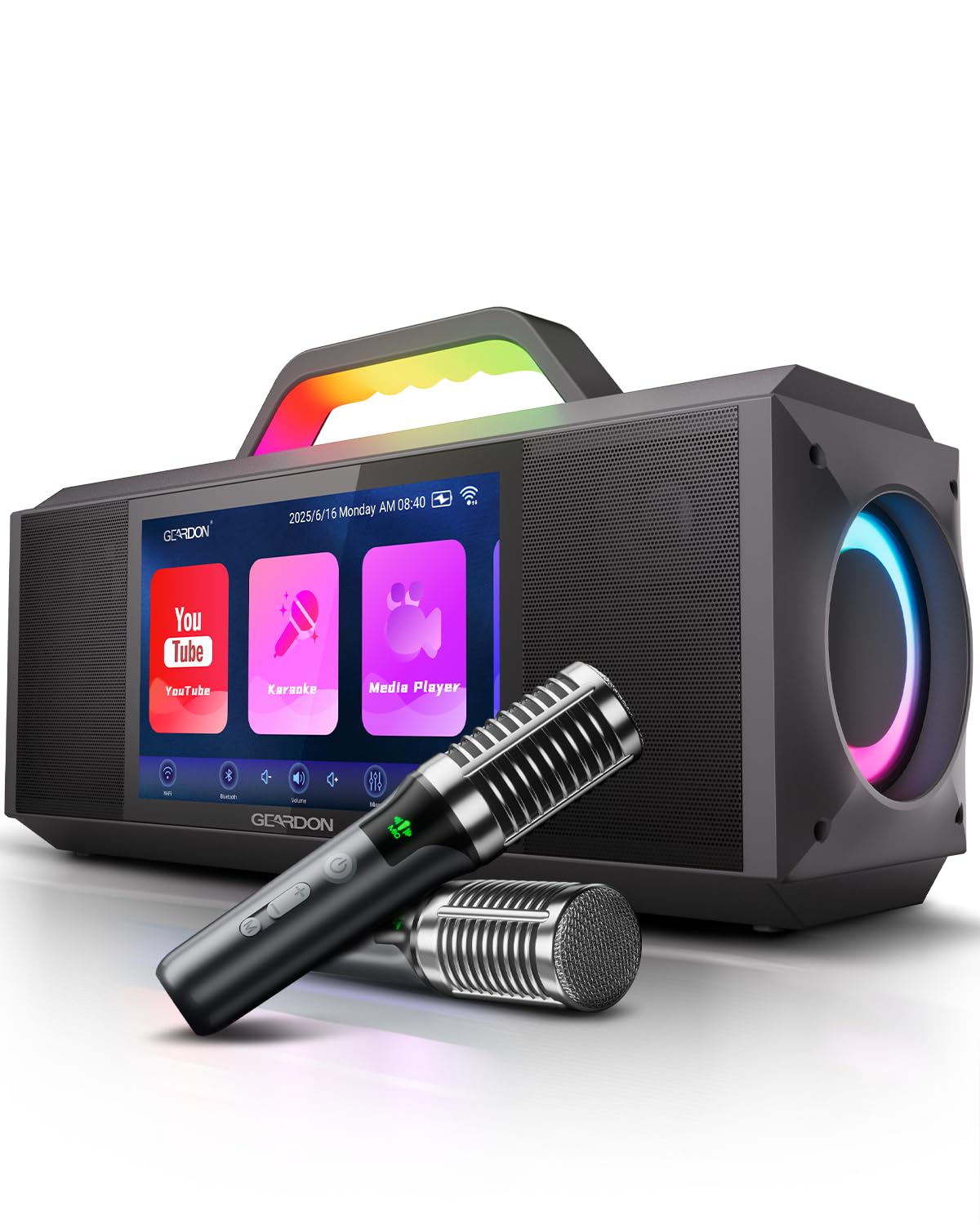 Karaoke Machine for Adults - with Lyrics Display and Screen, Professional Karaoke System, 2 Wireless Mics, 200W Peak Power, Free