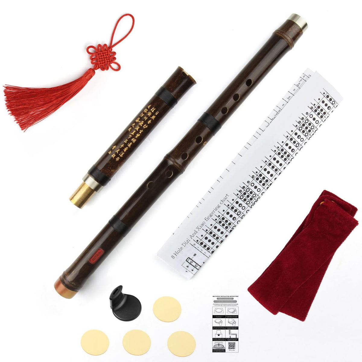 Separable two sections plug in Brown Vertical purple Bamboo Flute Key ...