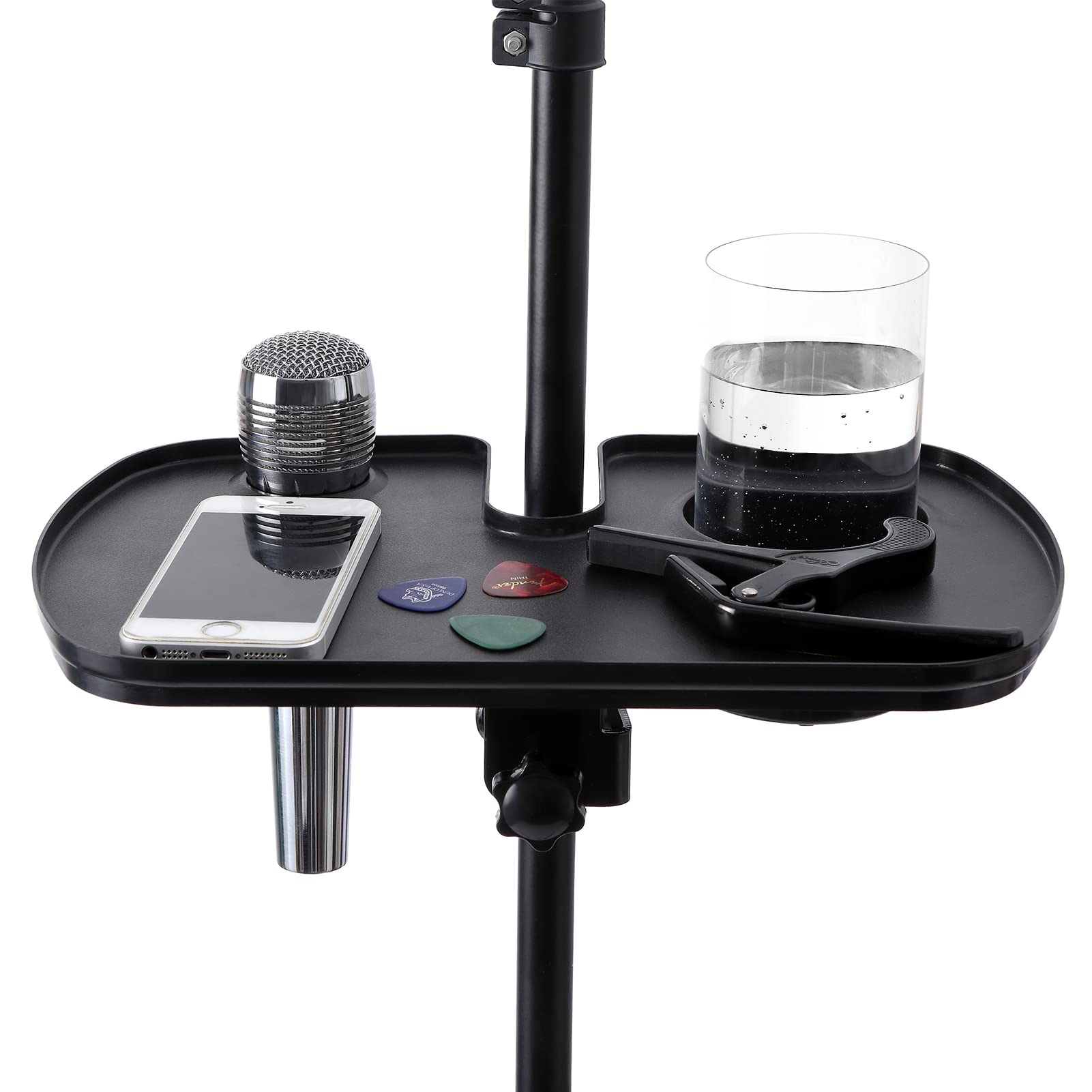 Auhafaly Plastic Microphone Stand Tray Stage Concert Performance Vocal Guitar Accessory with Drink Holder and Microphone Holder