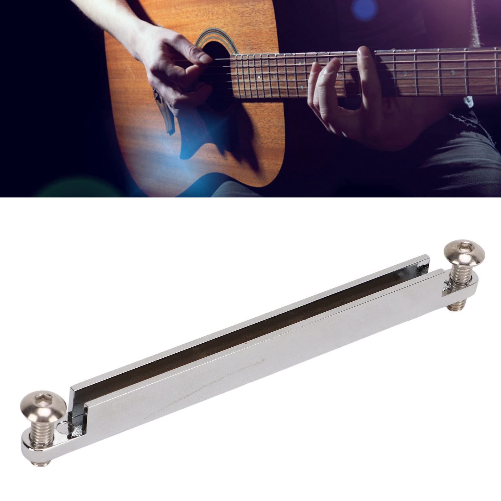 Guitar Nut Saddle Set with Shaft Wrench, 82mm Silver Metal Adjustable Acoustic Guitar Bridge Saddle for Replacement Repairing