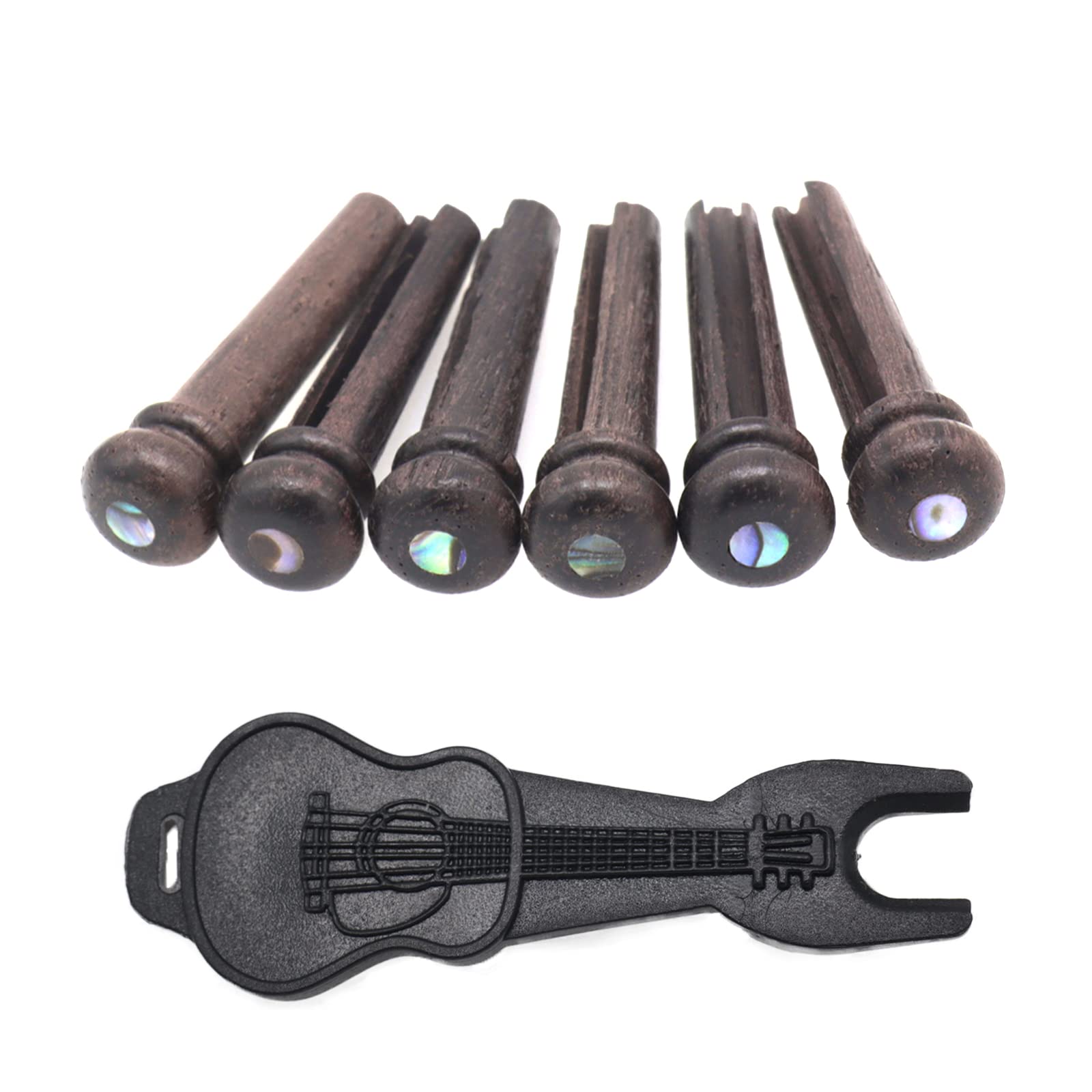 Cheerock 6Pcs Acoustic Guitar Bridge Pins, Rosewood Abalone Dot Acoustic Guitar String Pins With Guitar Pin Puller, Bridge Pins