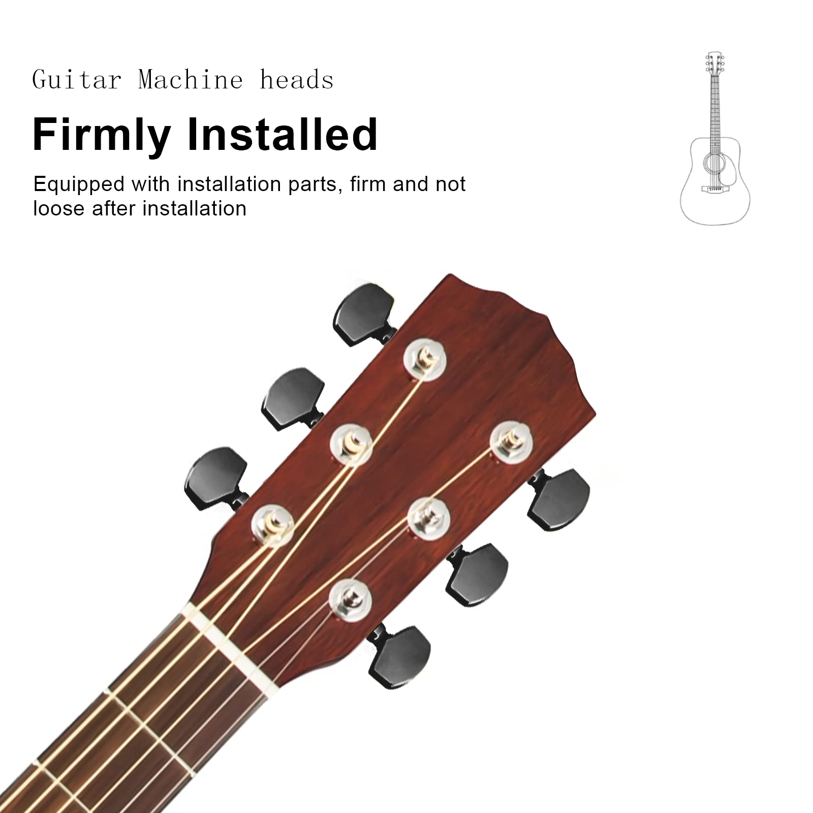 SAPHUE 3+3 Semi-closed Guitar Tuners String Tuning Pegs Keys Machine Heads Set for for Acoustic or Electric Guitar (Black)