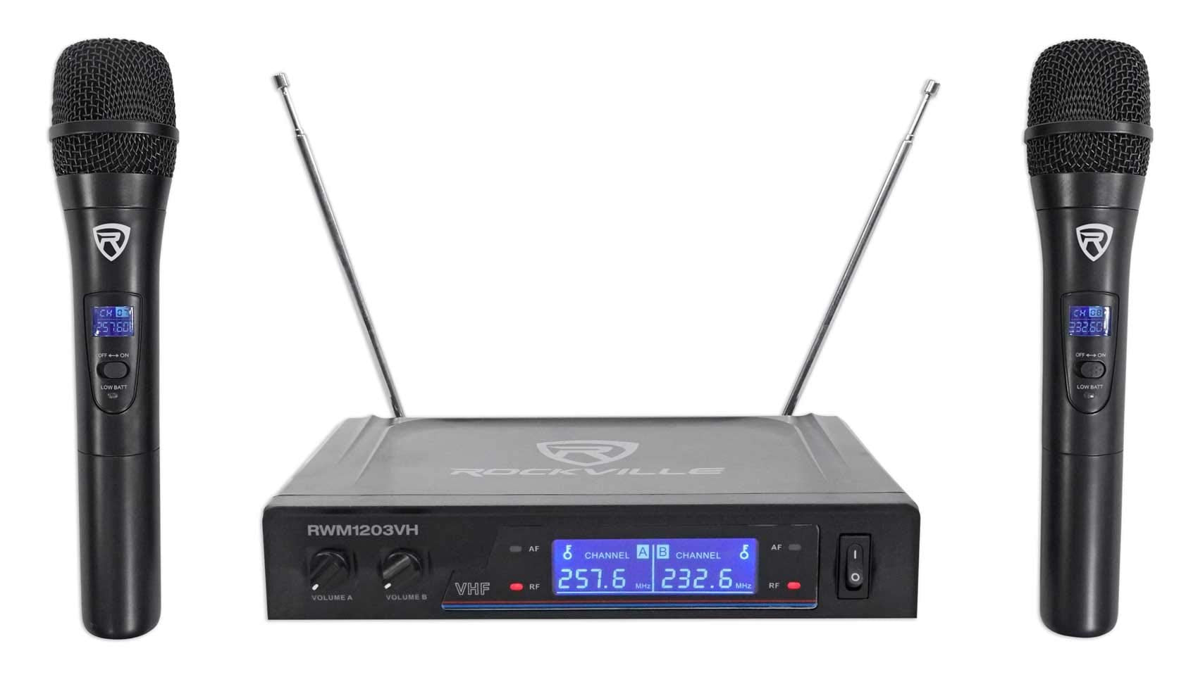 Rockville Rwm1203Vh Vhf Wireless Dual Handheld Microphone System/Digital Display, Black