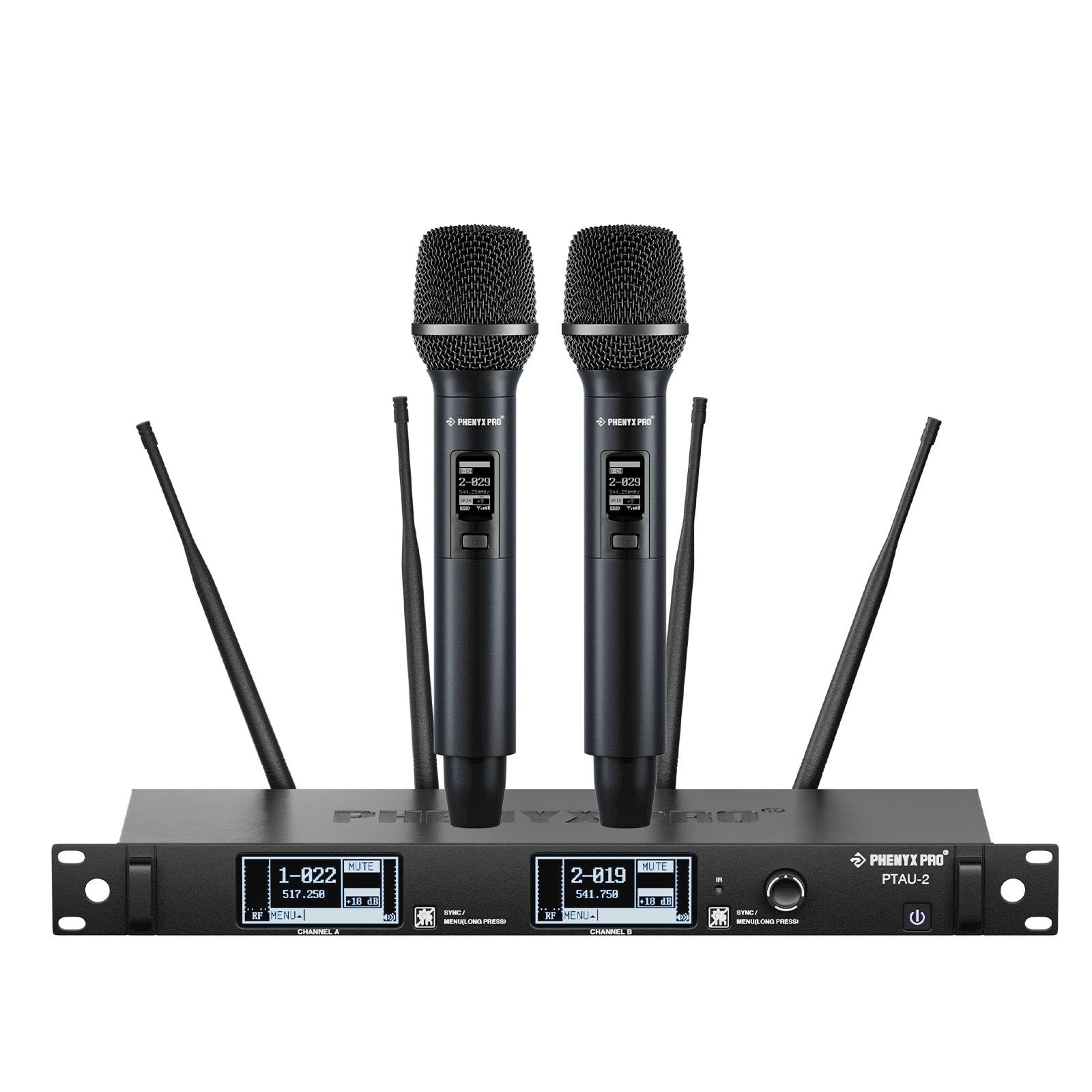 Phenyx Pro Dual-Channel Wireless Microphone System, Dynamic Mics W/Id Lock, Tunable Power Level, Auto Scan, Spectrum Analyzer, T