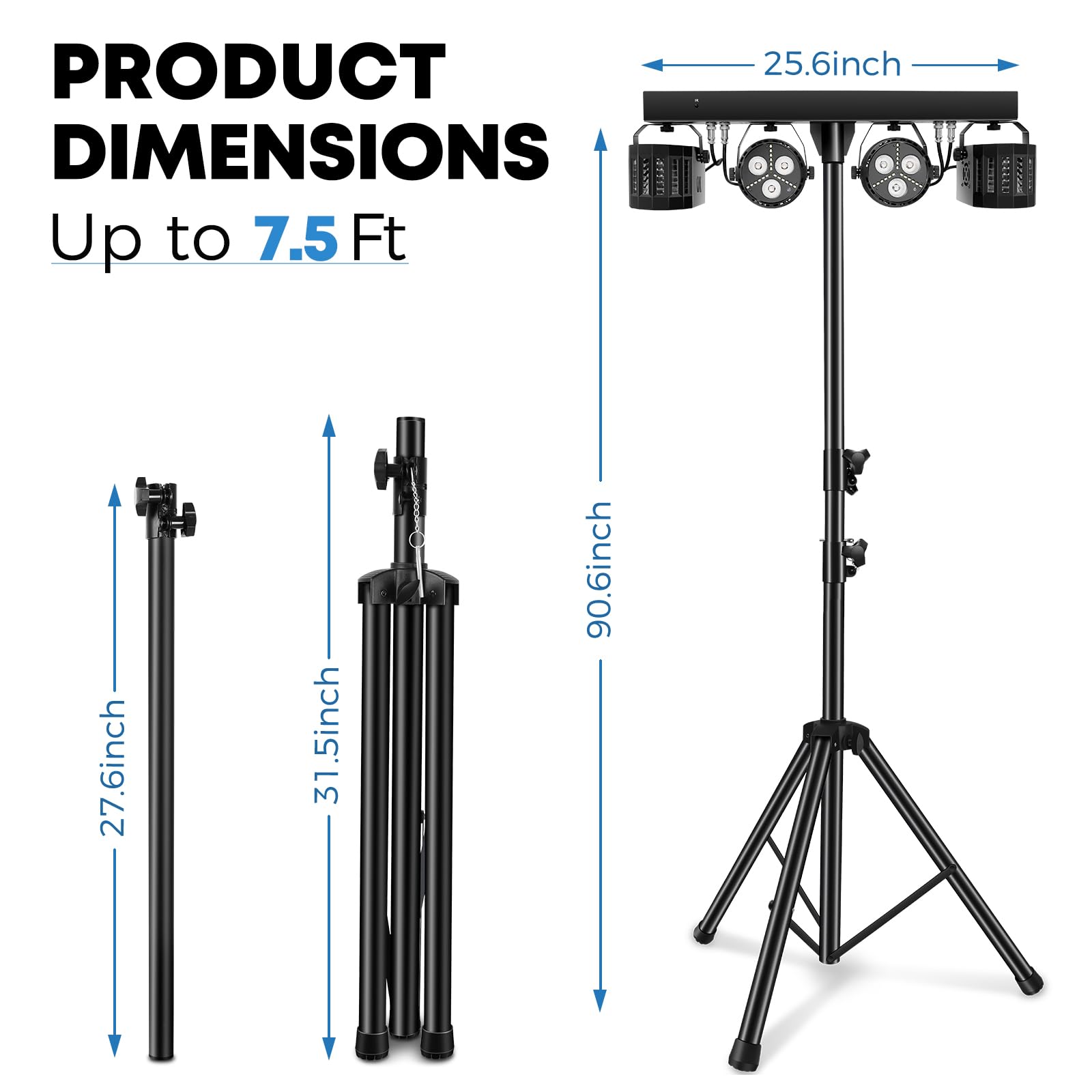 Telbum DJ Lighting Packages with Carry Bag, DJ Lights with Stand (7.5Ft) Sound Activated, DMX & Remote Control, Mobile Gig Light