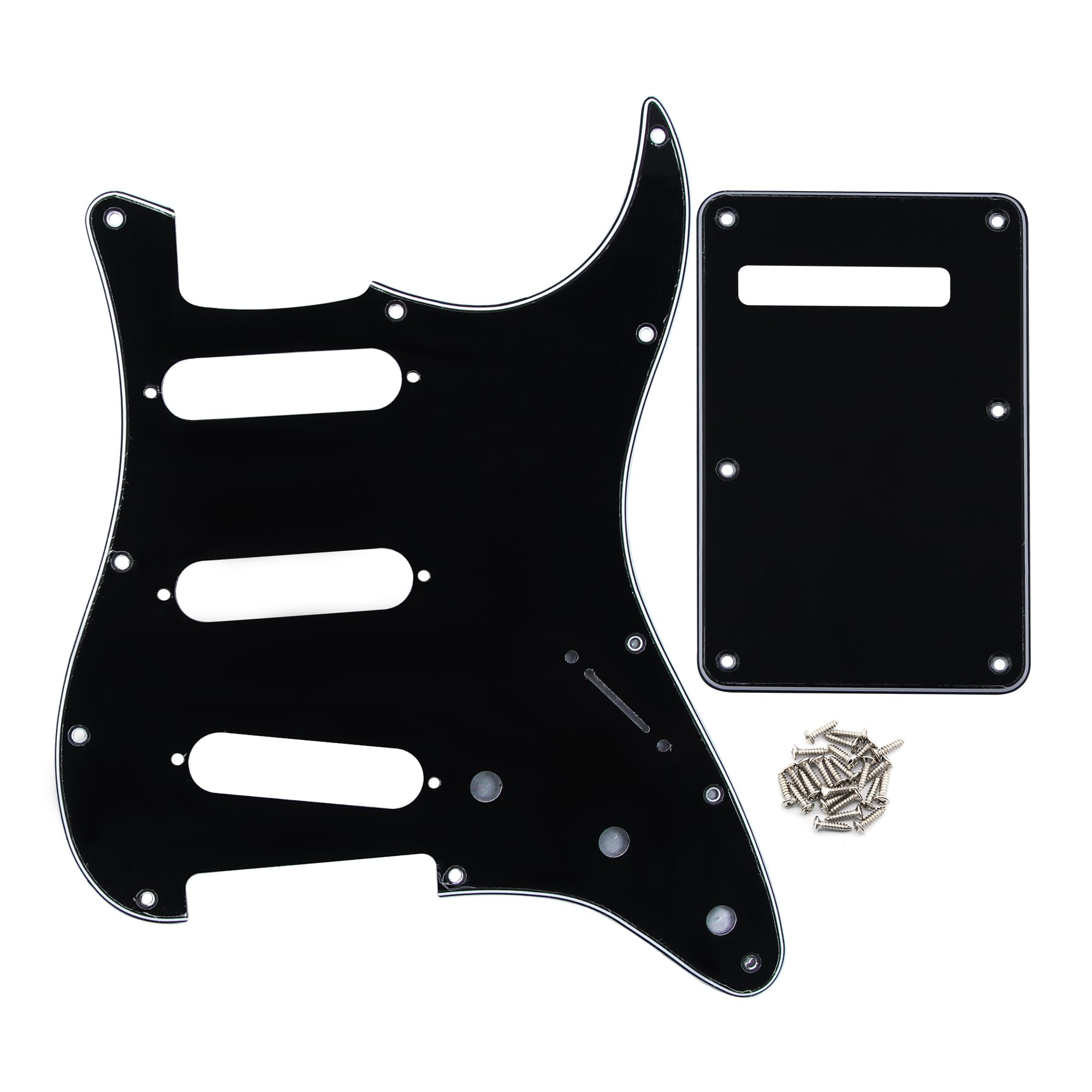 FLEOR SSS 11-Hole Electric Guitar Pickguard with Backplate and Pickguard Screws Set for ST Style Guitar Part,3Ply Black