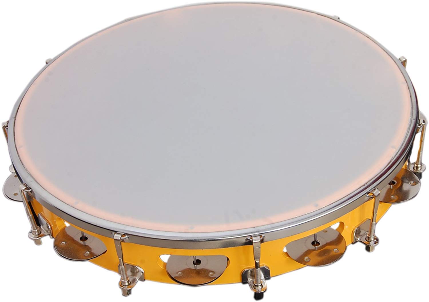 SmSai Musicals Tambourine/Kanjira/Dafali Hand Percussion Musical Instrument Fibre Daffli -With Head Yellow -2