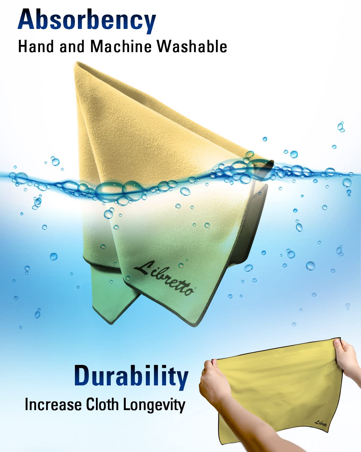 Libretto Microfiber Polish Cloth for Musical Instrument, 3 Sizes in 1 Pack, Violin and Cello Cleaning Product, Yellow, Lint-Free