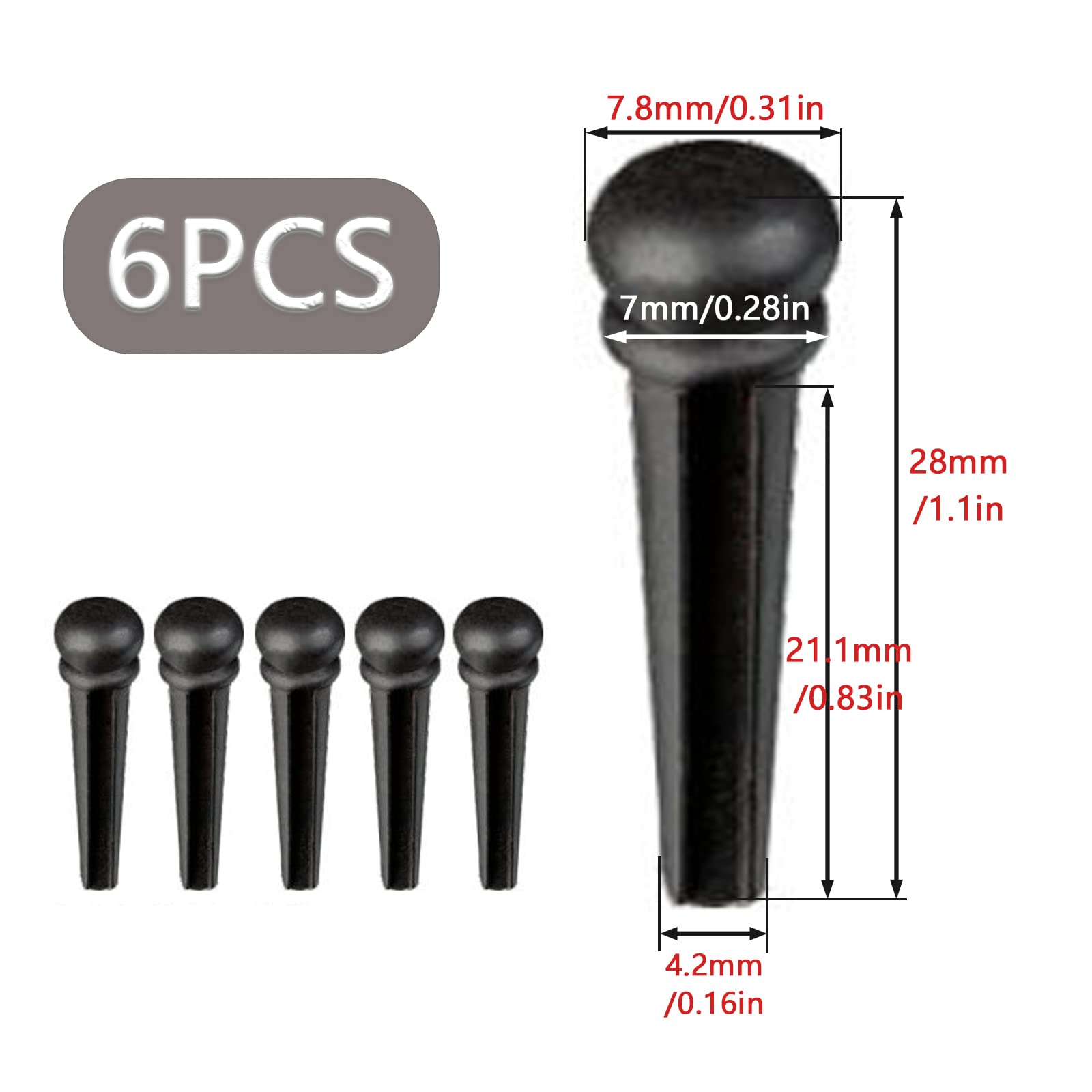 Cheerock 6pcs Acoustic Guitar Bridge Pins, Ebony Wood Acoustic Guitar String Pins with Guitar Pin Puller, Bridge Pins Replacemen