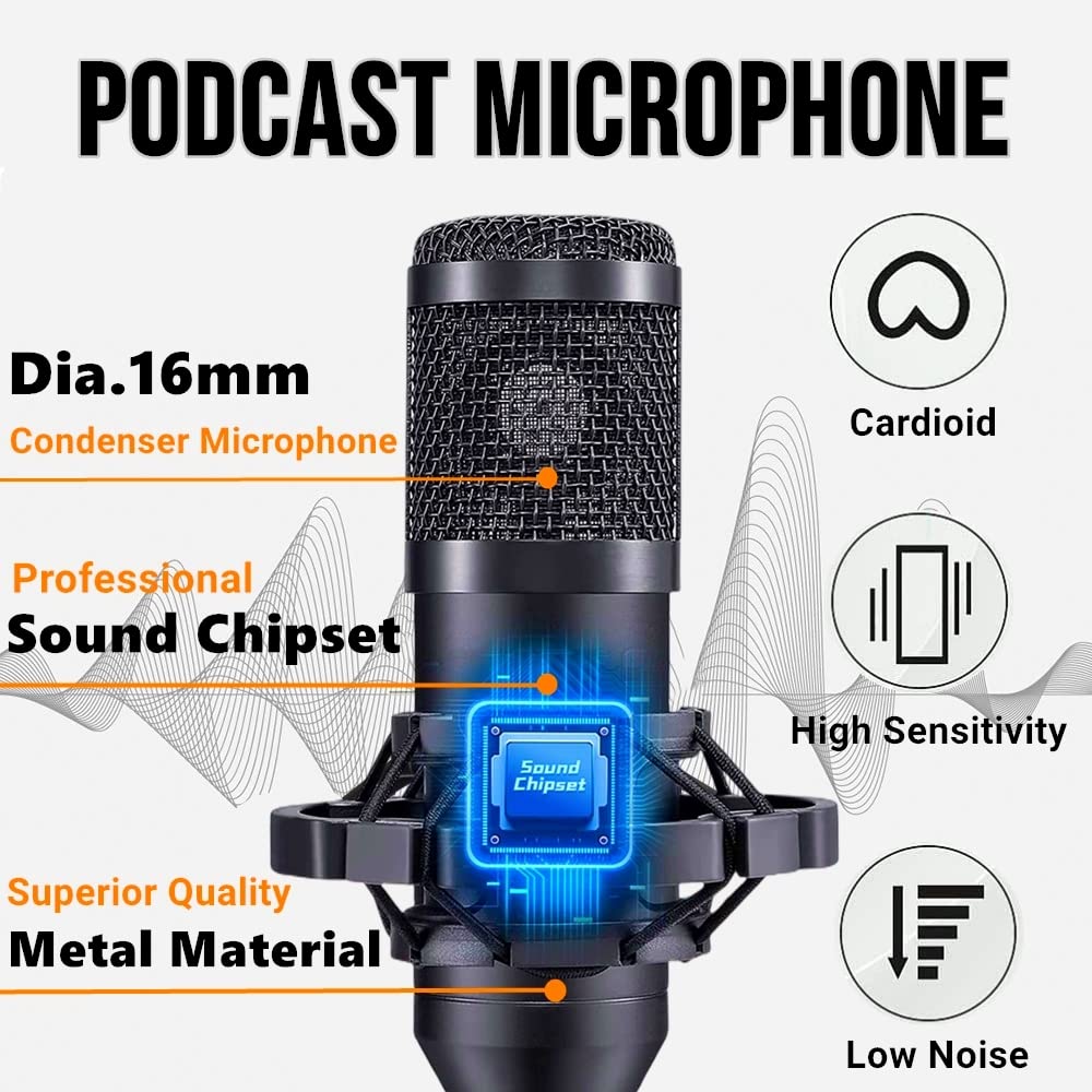 Podcast Equipment Bundle, BM800 Podcast Microphone Bundle with V8s Voice Changer, Condenser Microphone Recording Studio Package