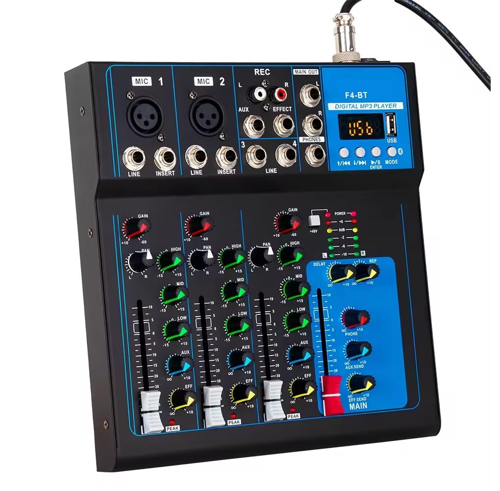 Kh 4 Channel Bluetooth Portable Audio Mixer W/Usb Dj Sound Mixing Console Mp3 Jack, 4-Channel (2 Xlr + 2 Trs) Mixing Boards For 