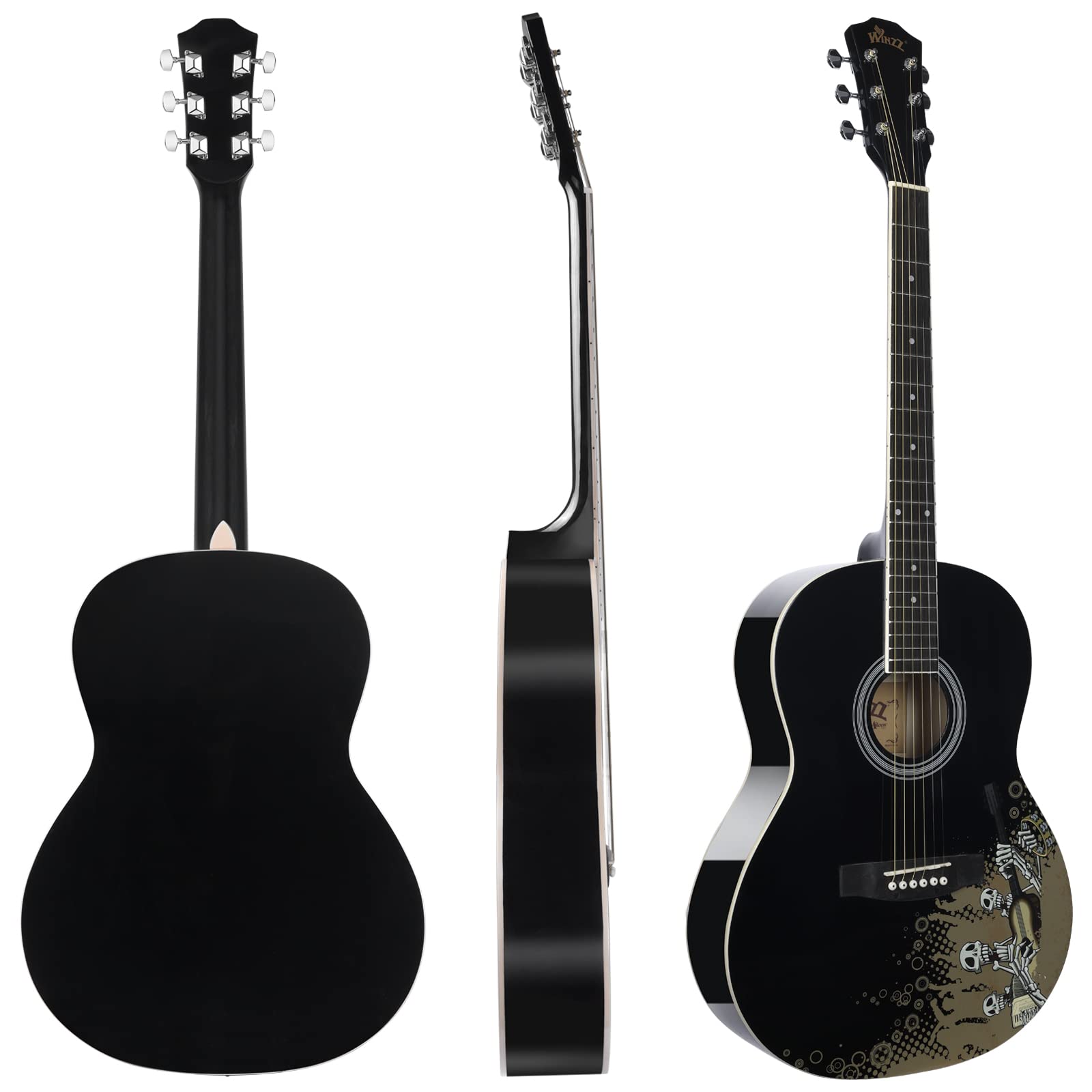 WINZZ AF227A 39 Inches Concert Acoustic Acustica Guitar with Full Kit, Rock Skull