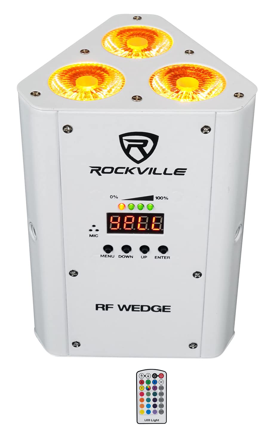 Rockville Rf Wedge White Rgbwa+Uv Battery Wireless Dmx Dj Par Up Light+Rf Remote